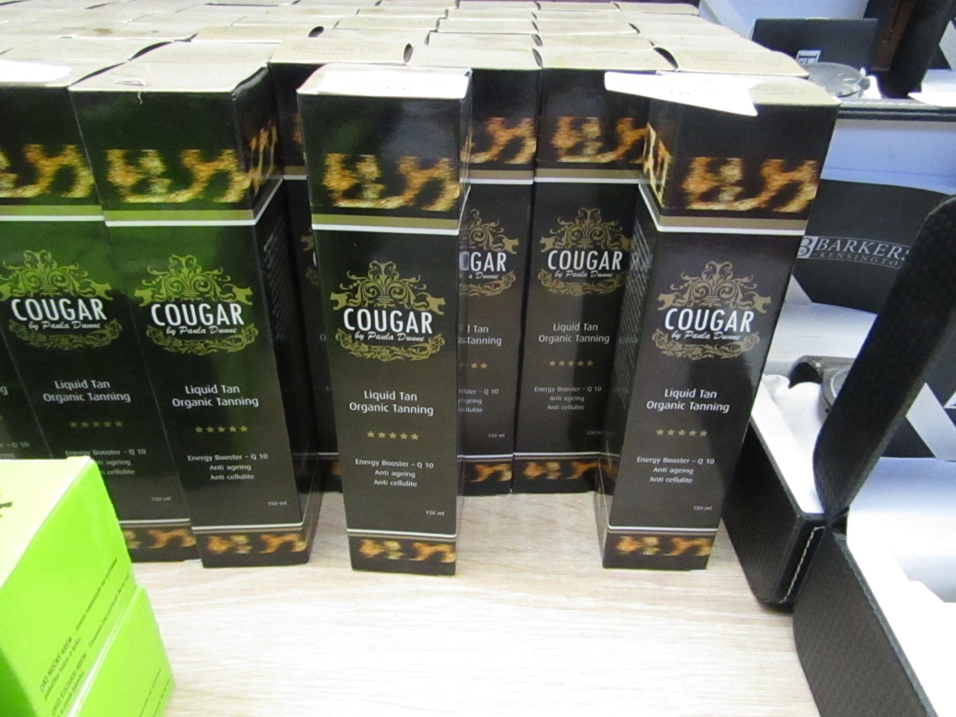 5 x 150ml canisters of Cougar organic spray tan with energy booster, Shades are Chelsea Glow & Essex