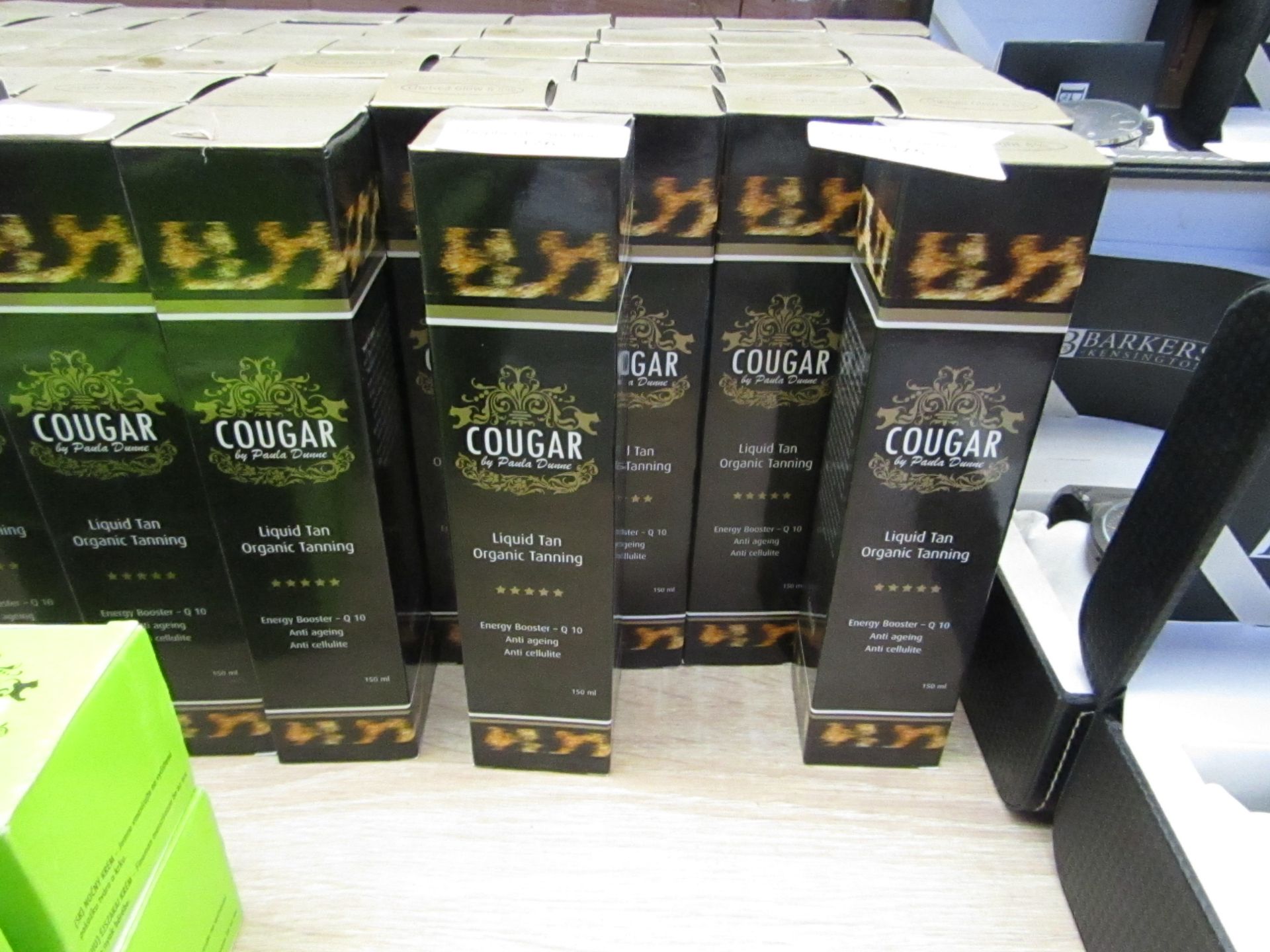 5 x 150ml canisters of Cougar organic spray tan with energy booster, Shades are Chelsea Glow & Essex