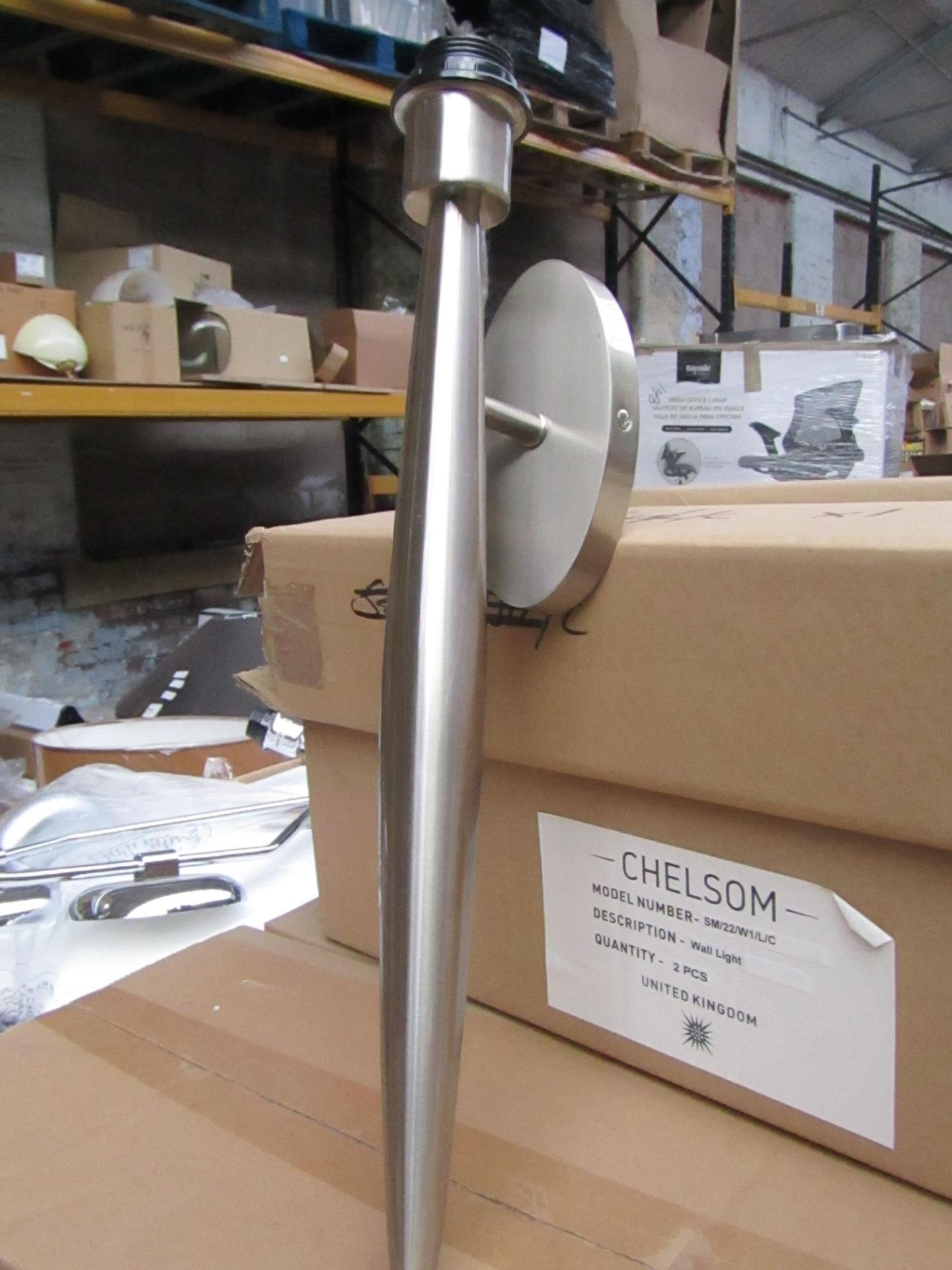 2 x Chelsom Brushed Nickel SM/22/W1/L/C wall lights new.