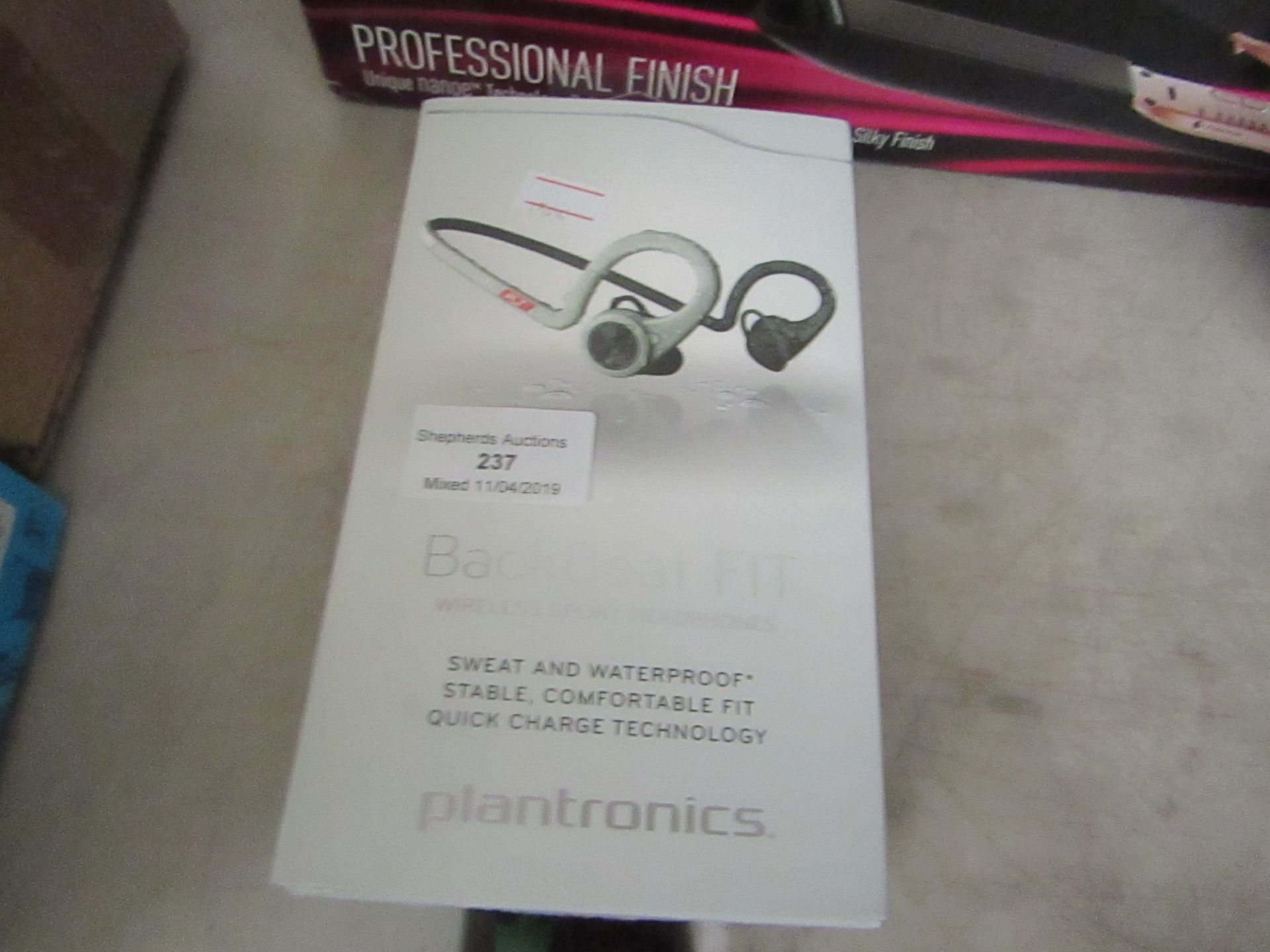 Plantronics BackBeat FIT wireless sport headphones, untested and boxed.