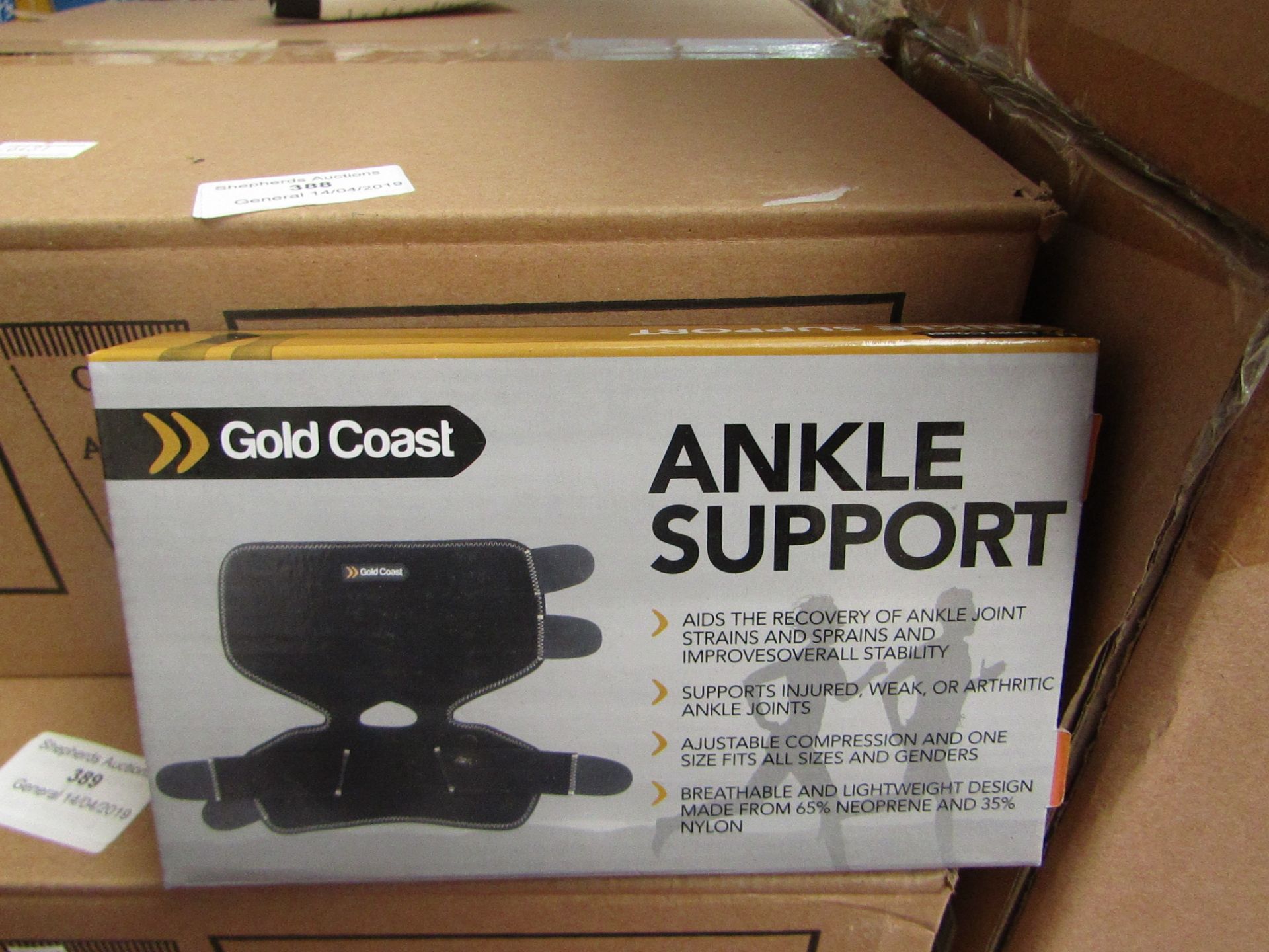 Box of 20 Gold cast ankle supports, new