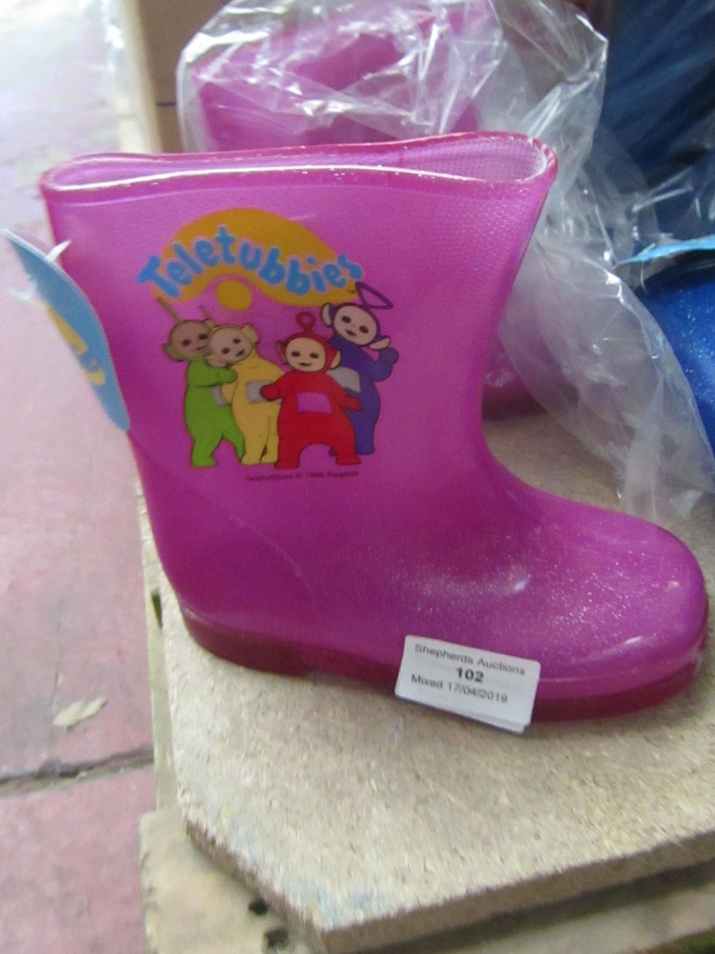 Pink Teletubbies wellies, size 8, new.