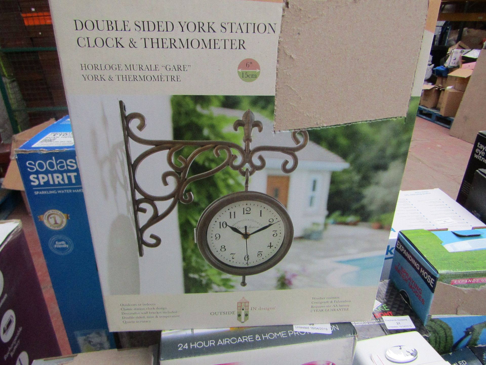 double sided york station clock and thermometer untested and boxed