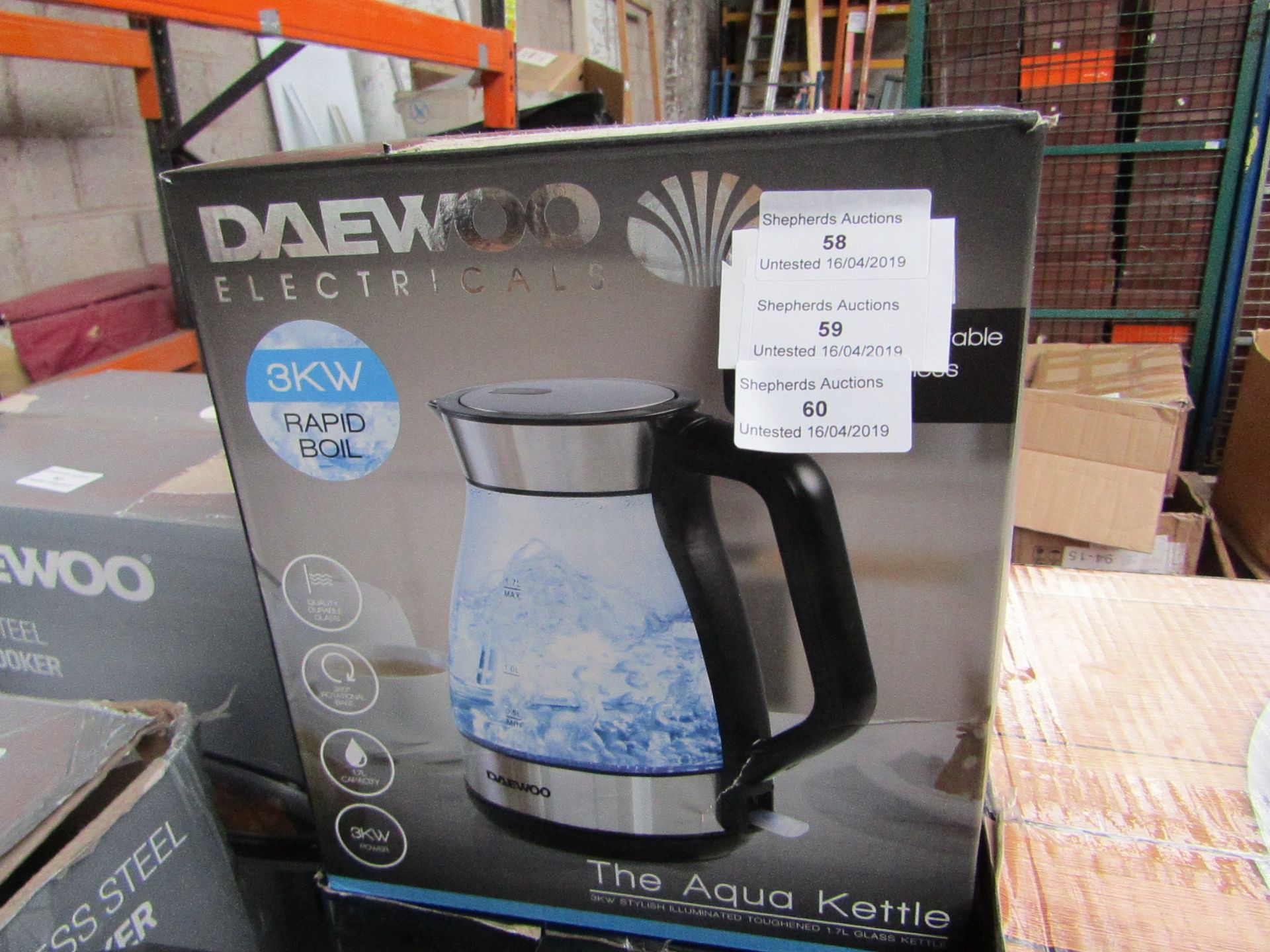 daewoo glass kettle untested and boxed