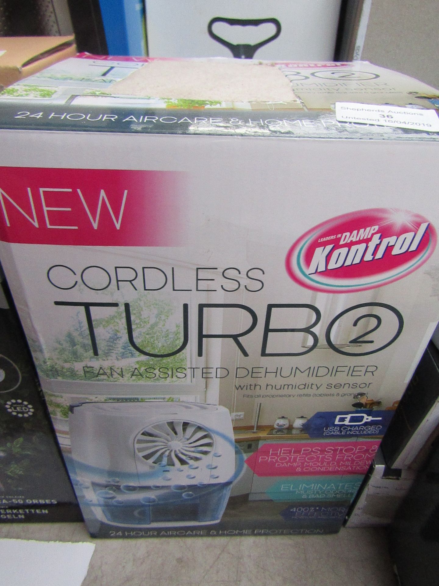 cordless fan assisted dehumidifier untested and boxed