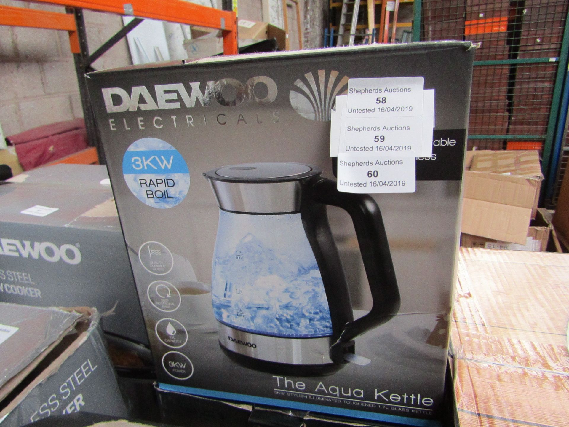 daewoo glass kettle untested and boxed