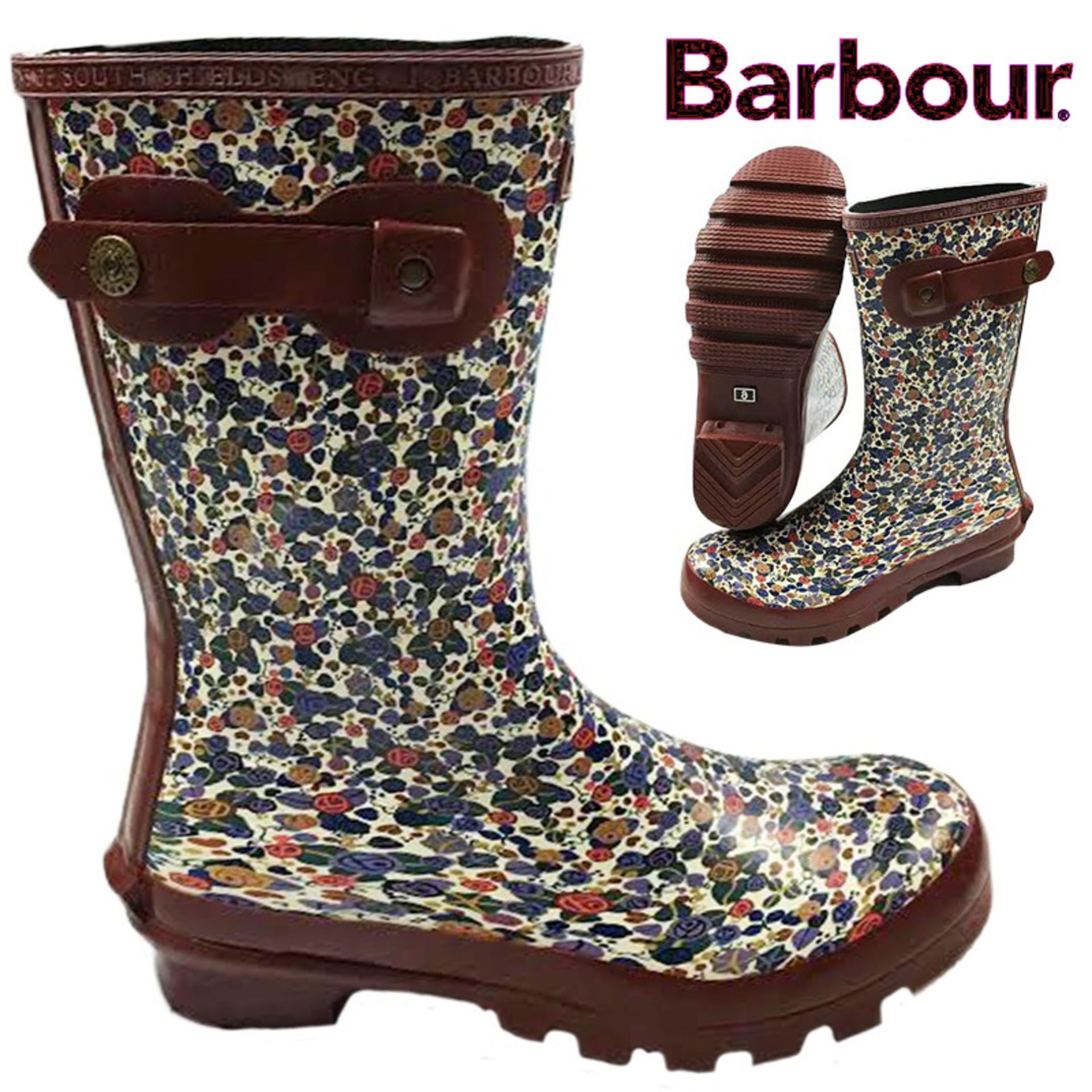 BARBOUR Waterproof festival outdoor designer wellies Multi- colour pattern UK 6