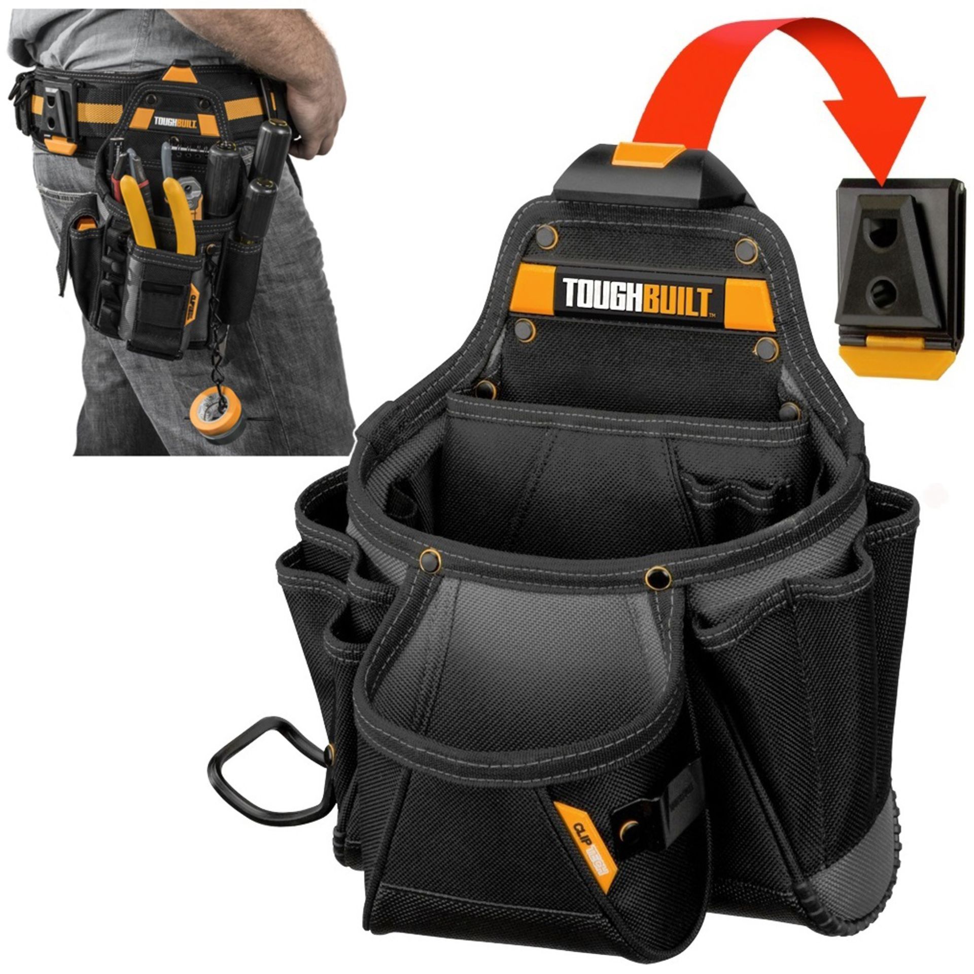 Toughbuilt Quality toolbelt -CONTRACTORS POUCH Rough neck grade with upright kick stand & Cliptec