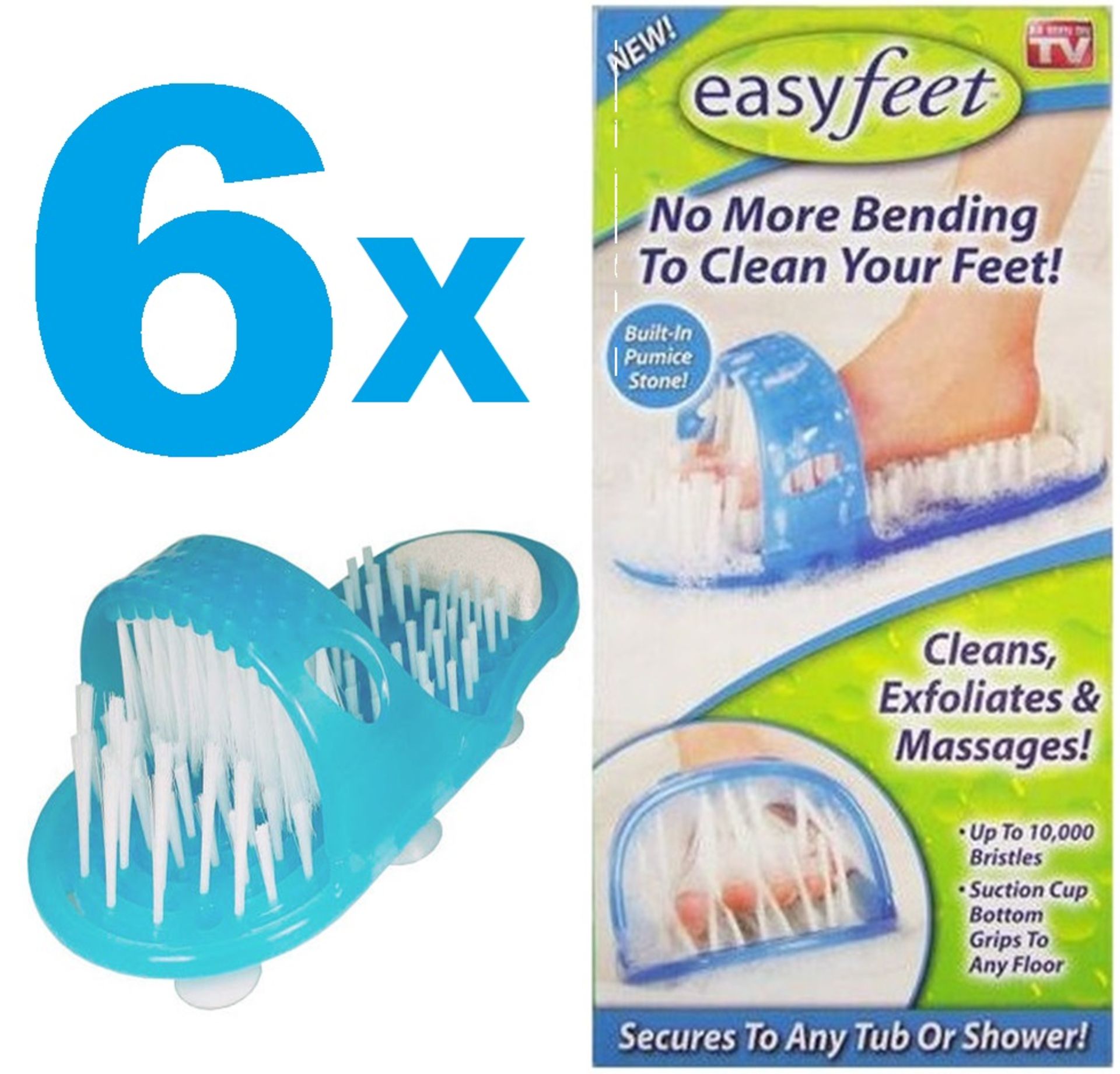 6 x Foot scrubber with suction grip for shower base ( clean feet without bending