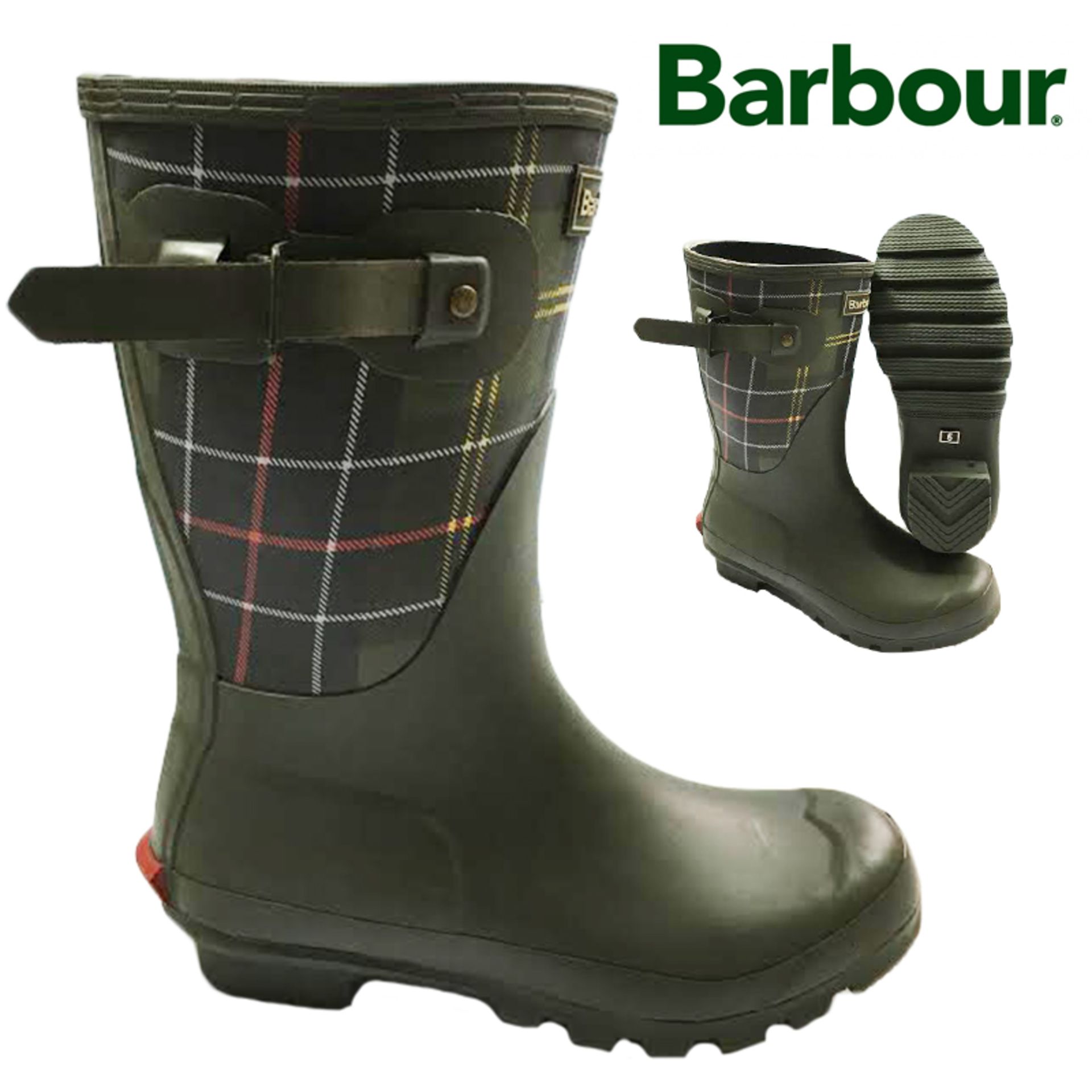 BARBOUR GREEN TARTAN Waterproof festival designer wellies UK SIZE 7