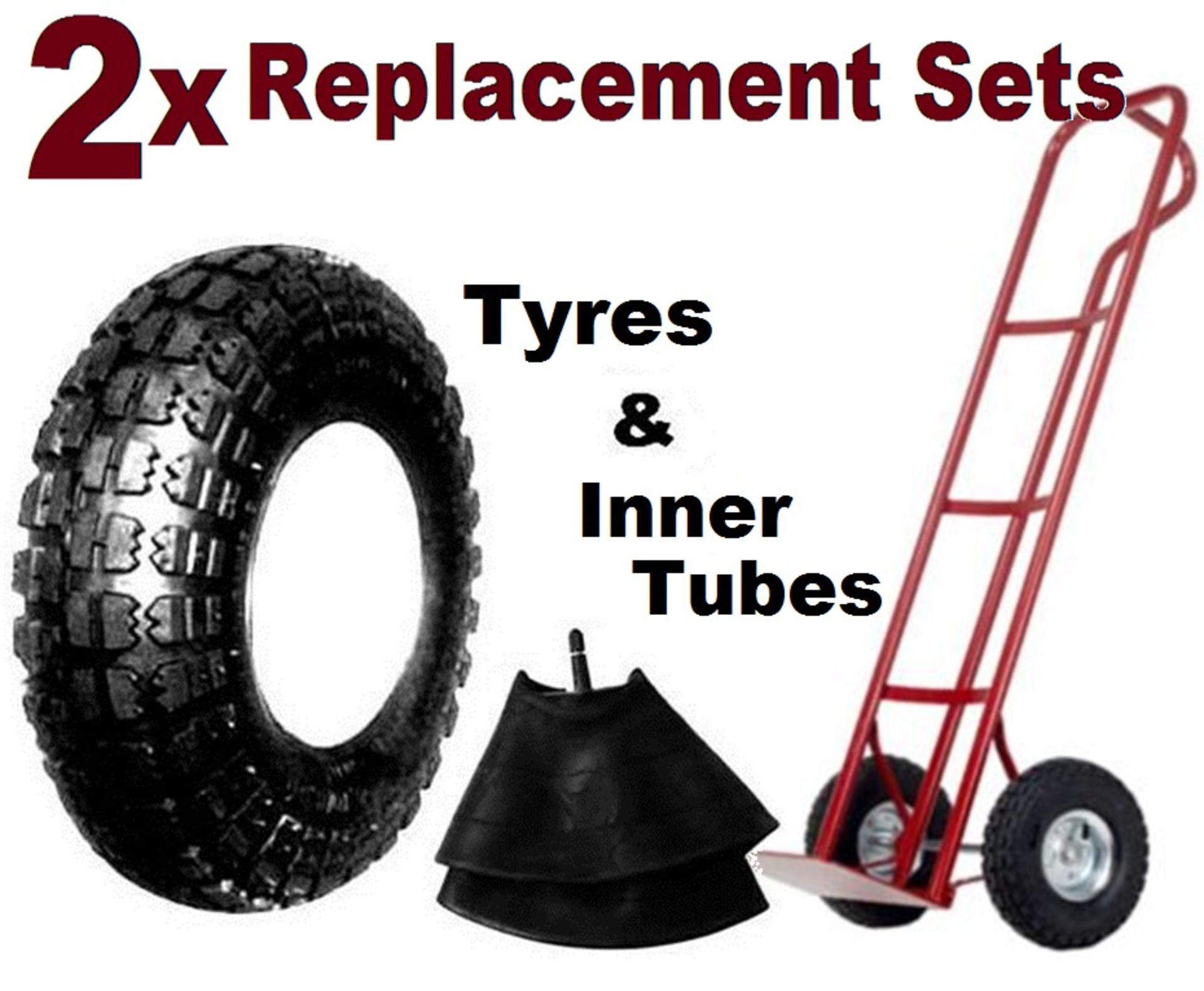 2x Replacement set of tyres including 2x innertube for sack truck