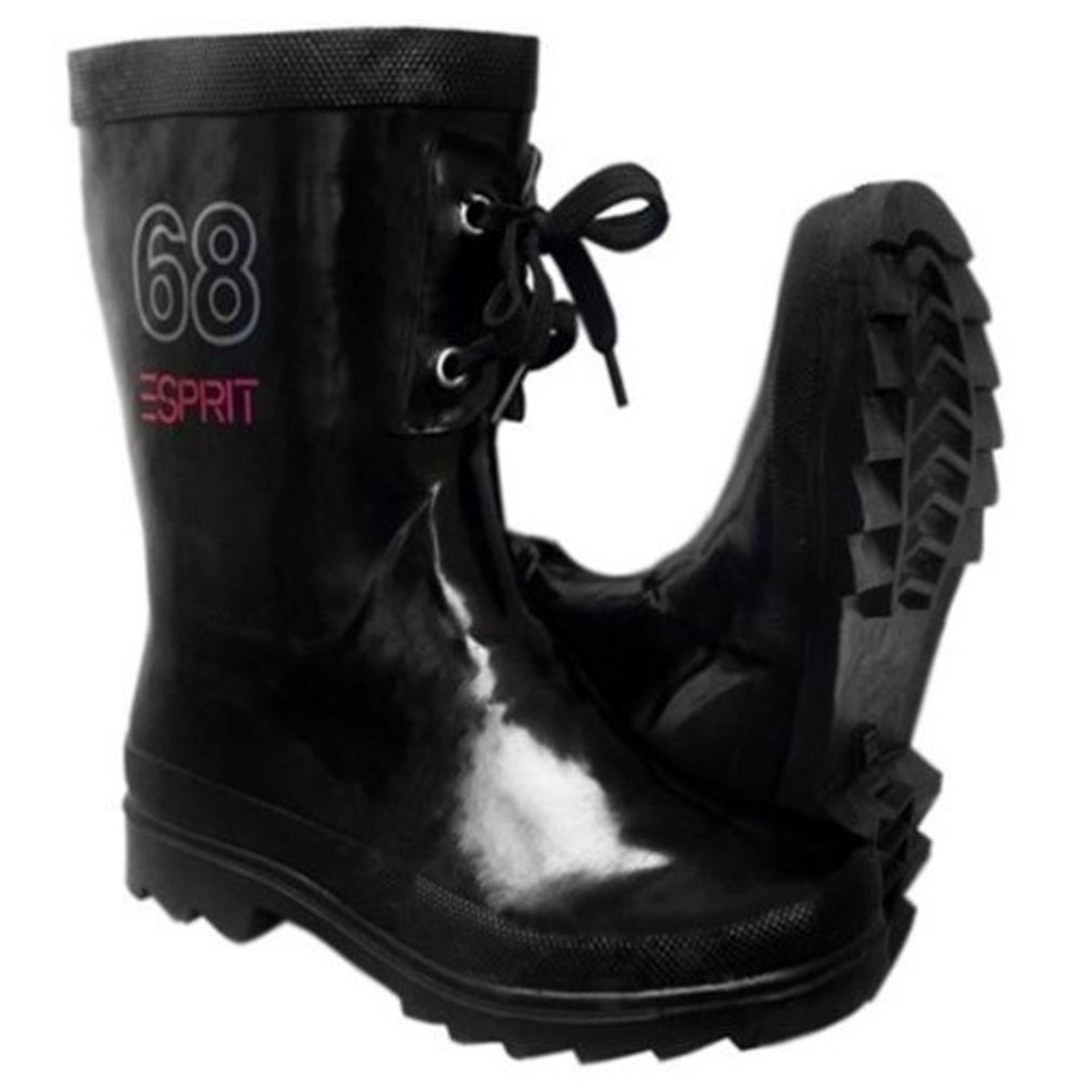 ESPIRIT SHORT WIDE FIT EASY ON DESIGNER WELLIES BLACK WITH LACE AT FRONT (EU 37) Size UK 4