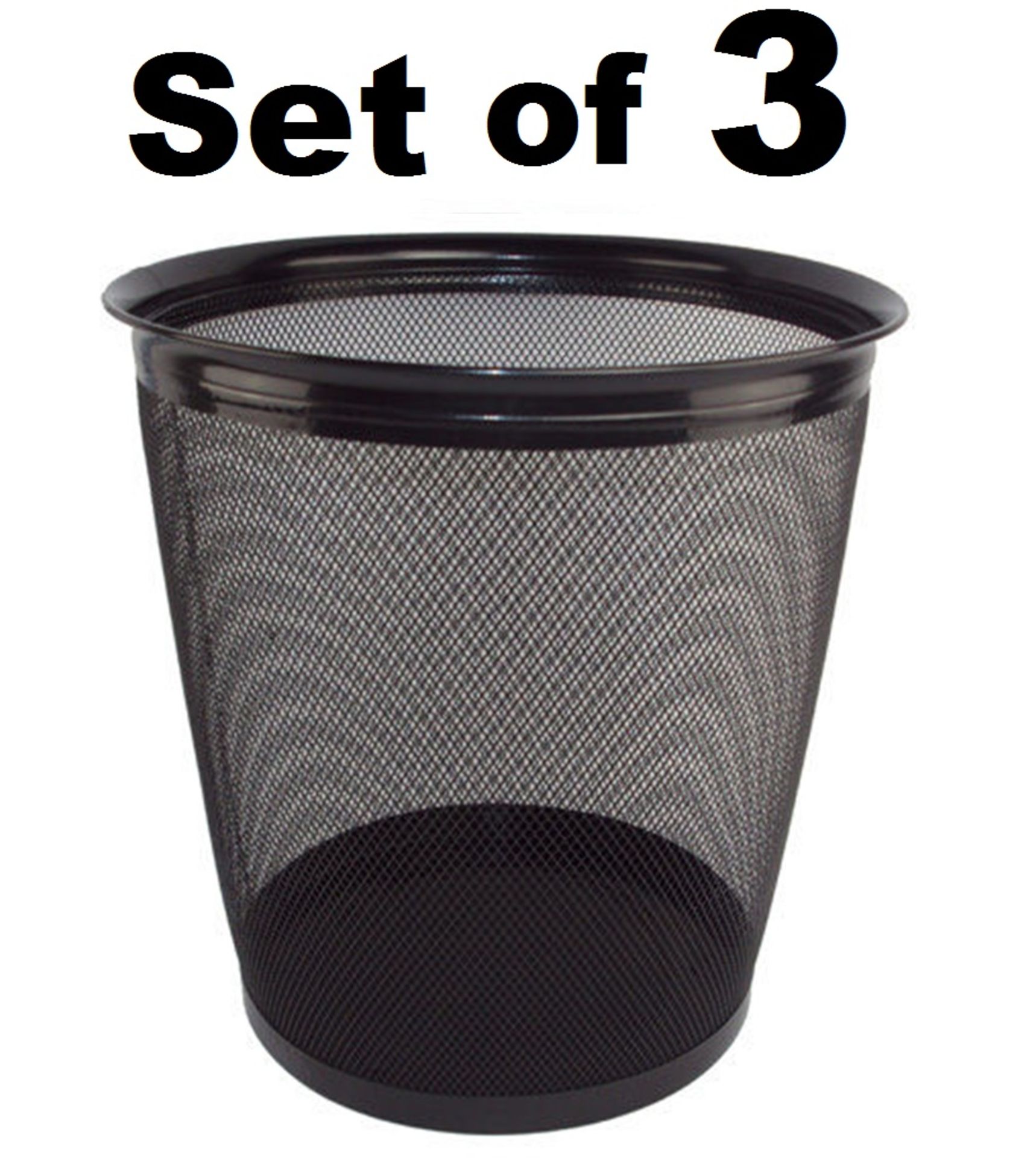 3 x Mesh Steel waste paper office / home under desk waste bin Black Colour