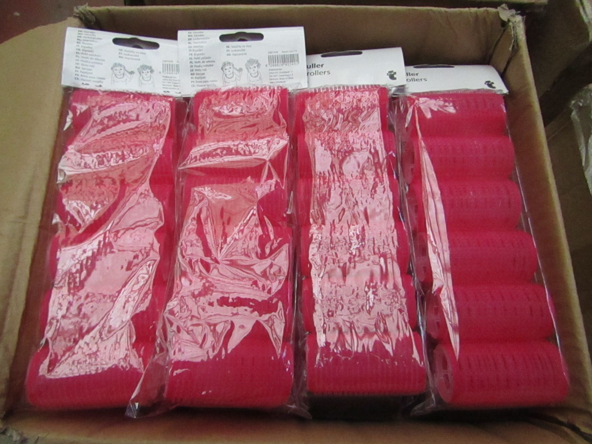 2x Boxes each containing 24 pink hair rollers, all new and packaged.