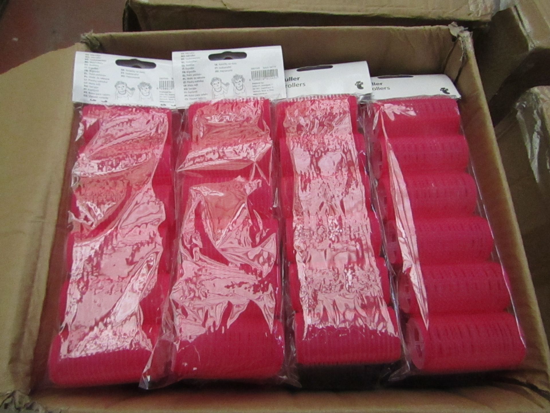 2x Boxes each containing 24 pink hair rollers, all new and packaged.