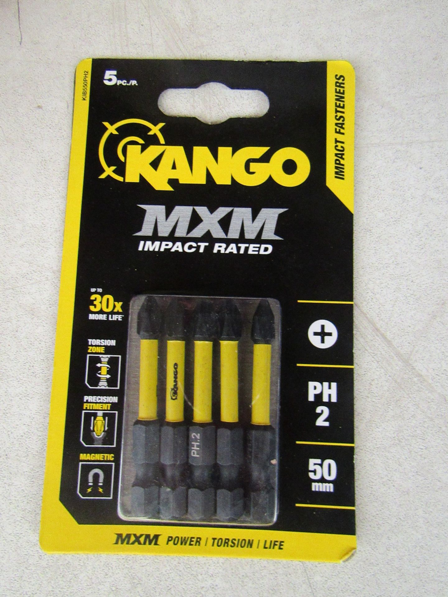 Pack of 5x Extra Length Kango MXM Impact rated PH2 driver bits in packaging, new