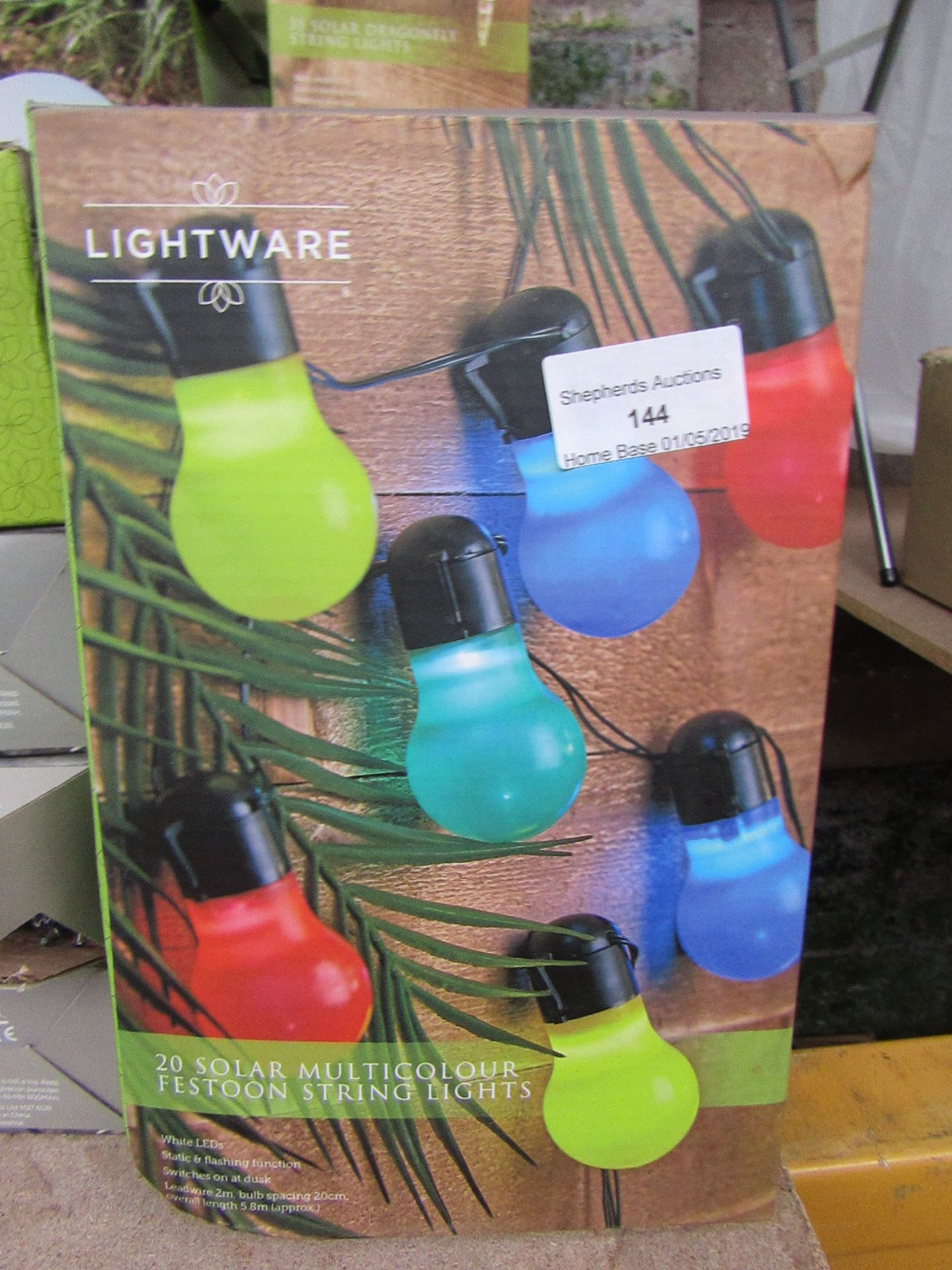 Light ware 20 solar Multicolour festoon string lights, boxed and unchecked