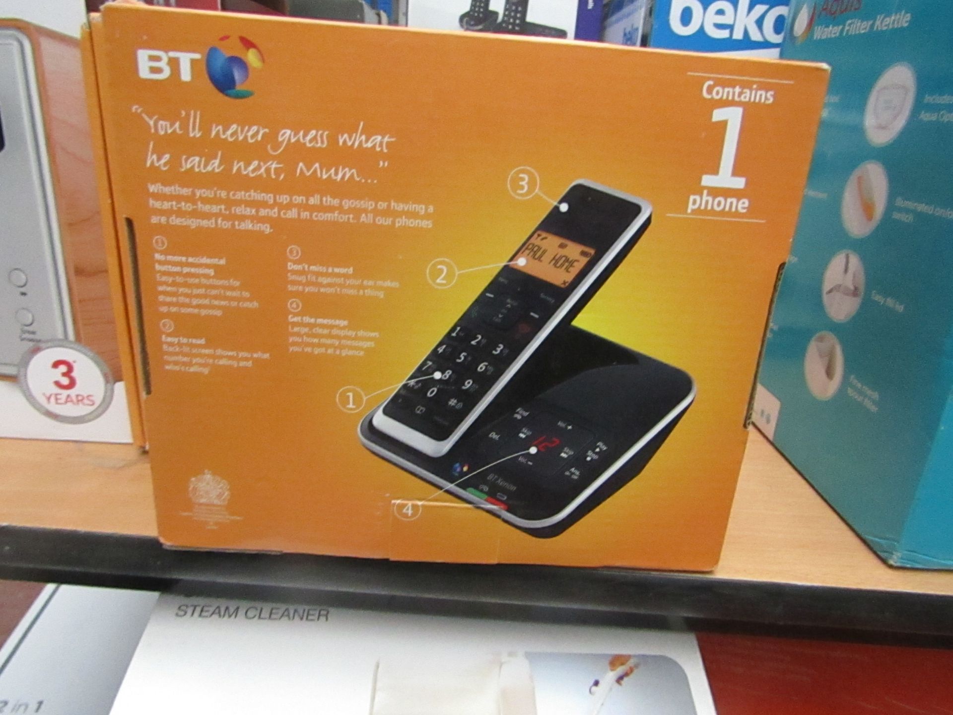 BT Xenon 1500 home phone with answering machine single, untested but complete and boxed.