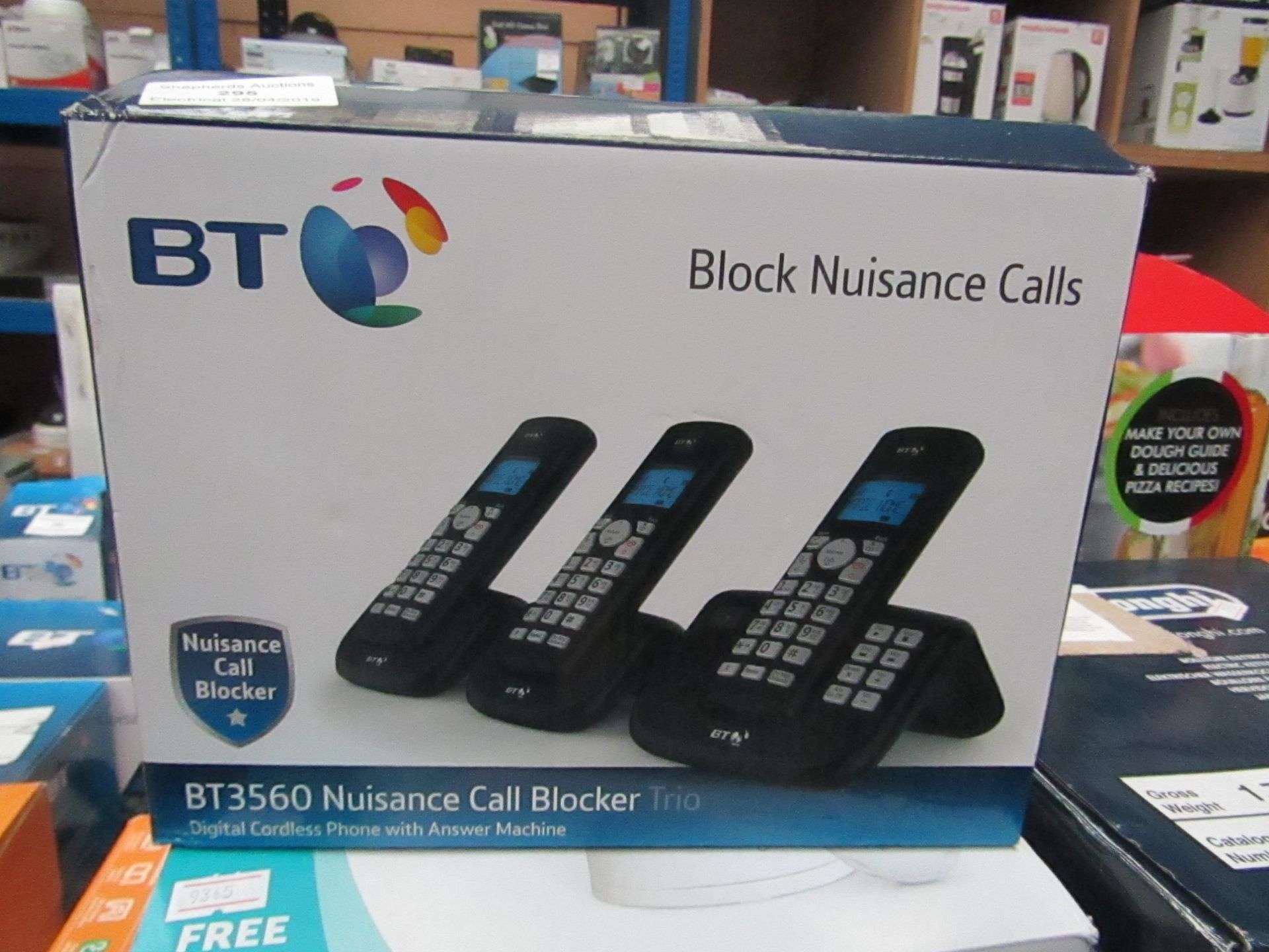 BT BT3560 nuisance call blocker trio digital cordless phone with answering machine, complete but