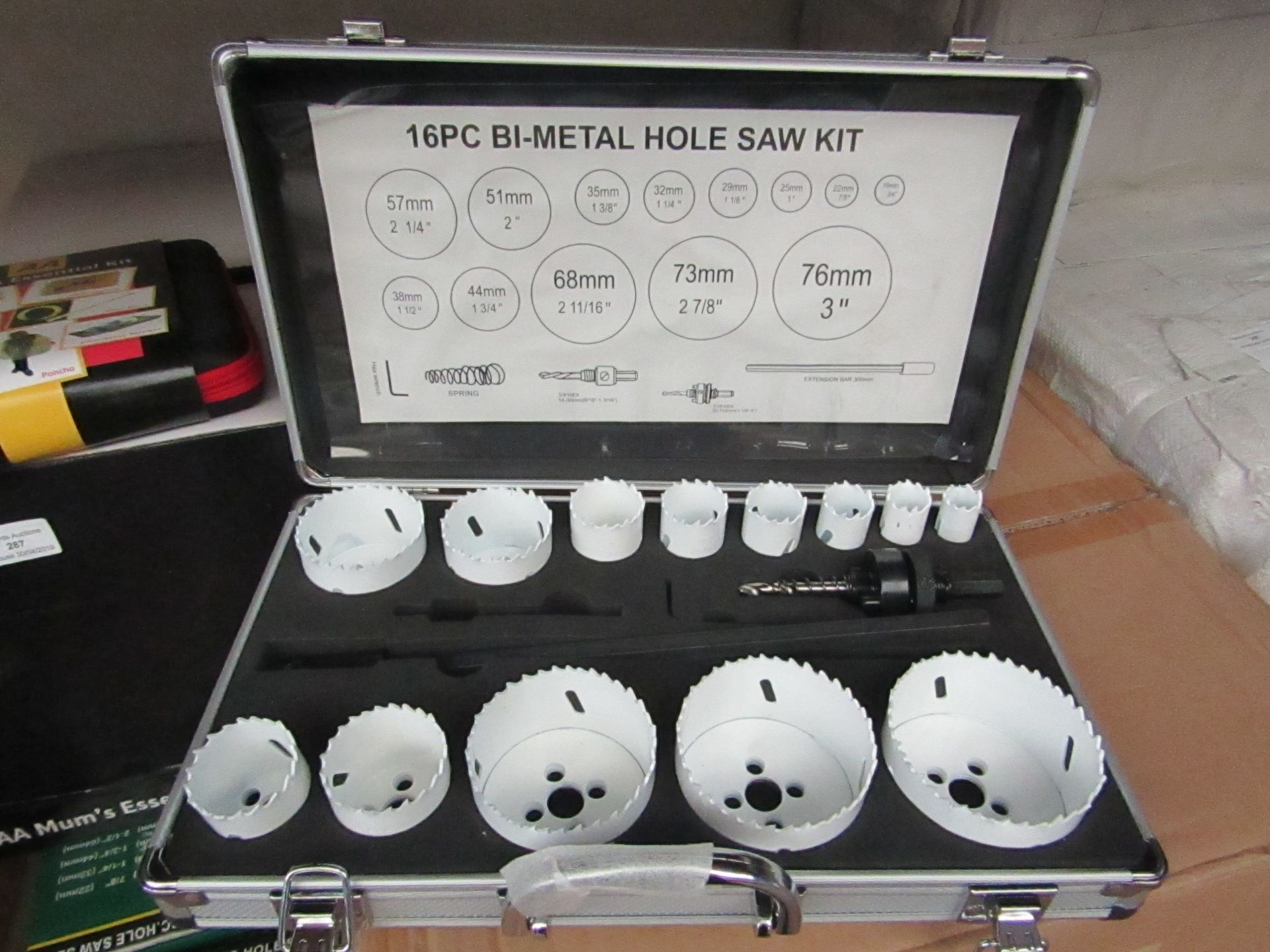 17 piece Bi Metal Hole saw set, unused in carry case