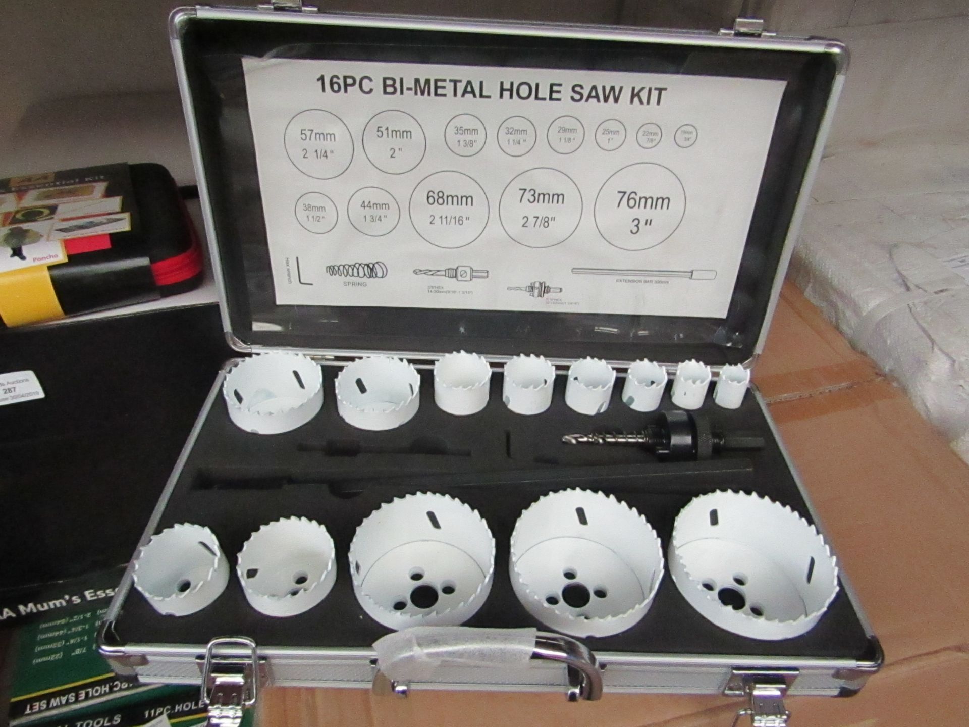 17 piece Bi Metal Hole saw set, unused in carry case