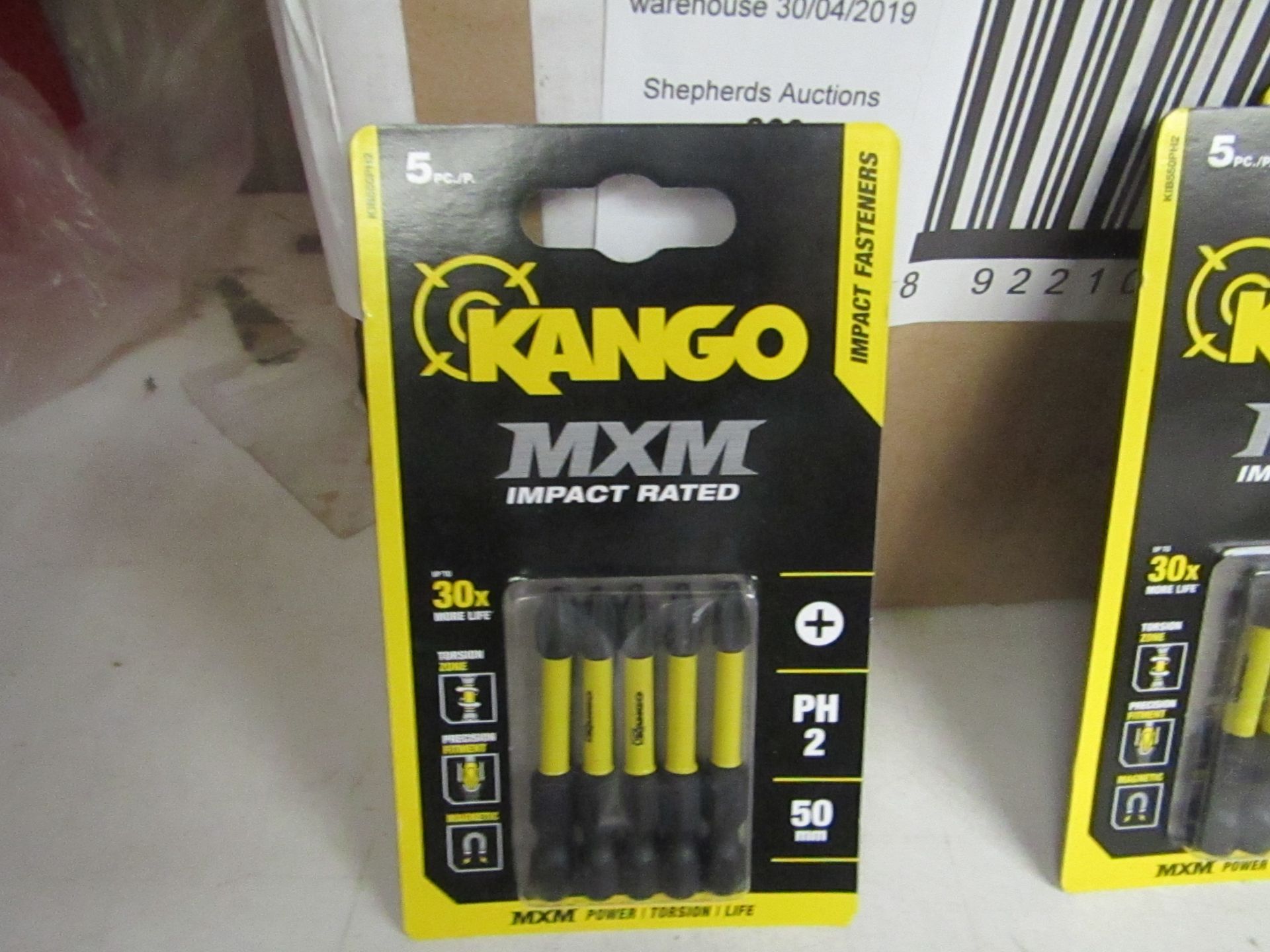 Pack of 5x Extra Length Kango MXM Impact rated PH2 driver bits in packaging, new