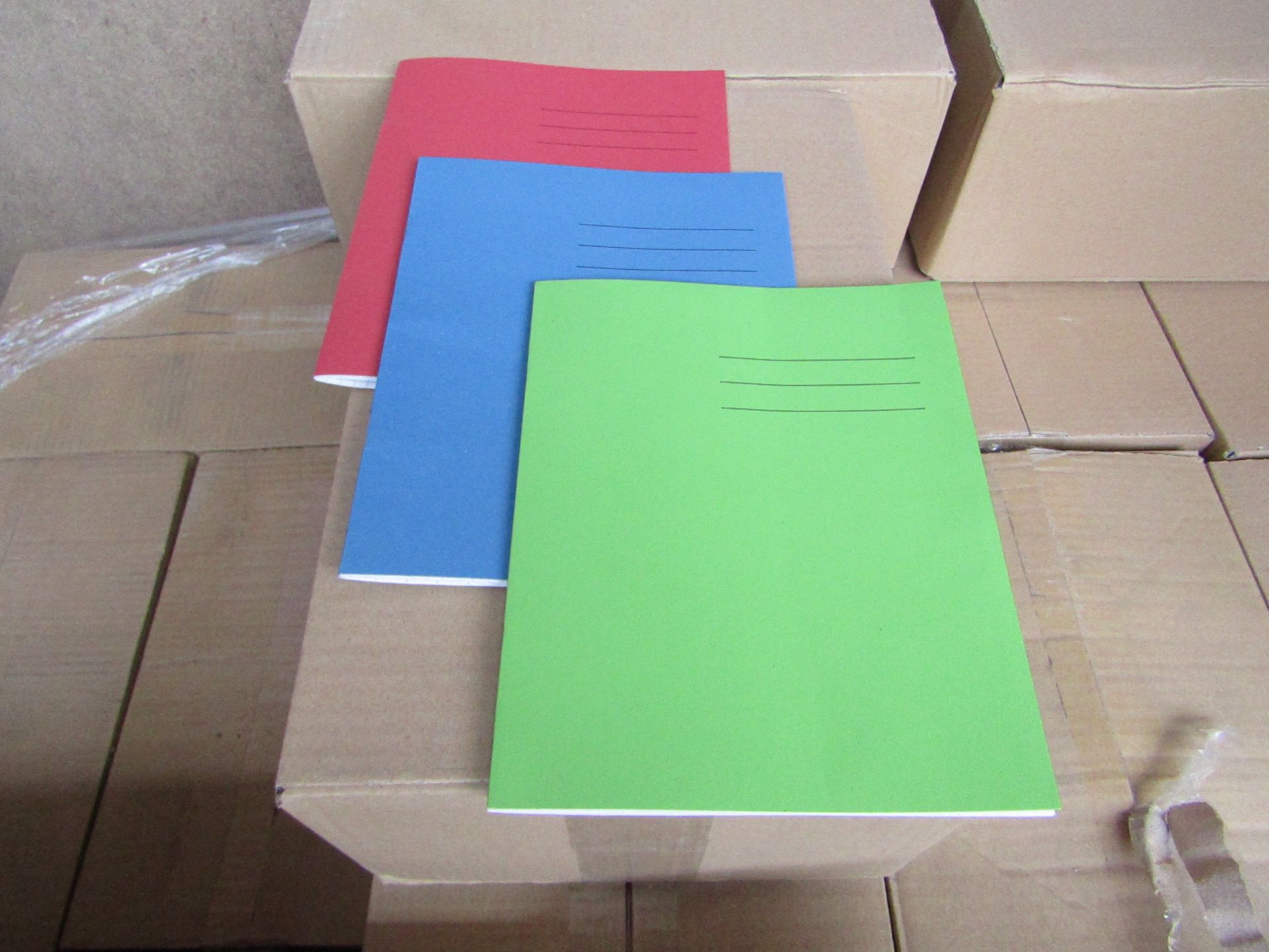 Box of approx 100 Exercise Books color may vary, new and sealed in box