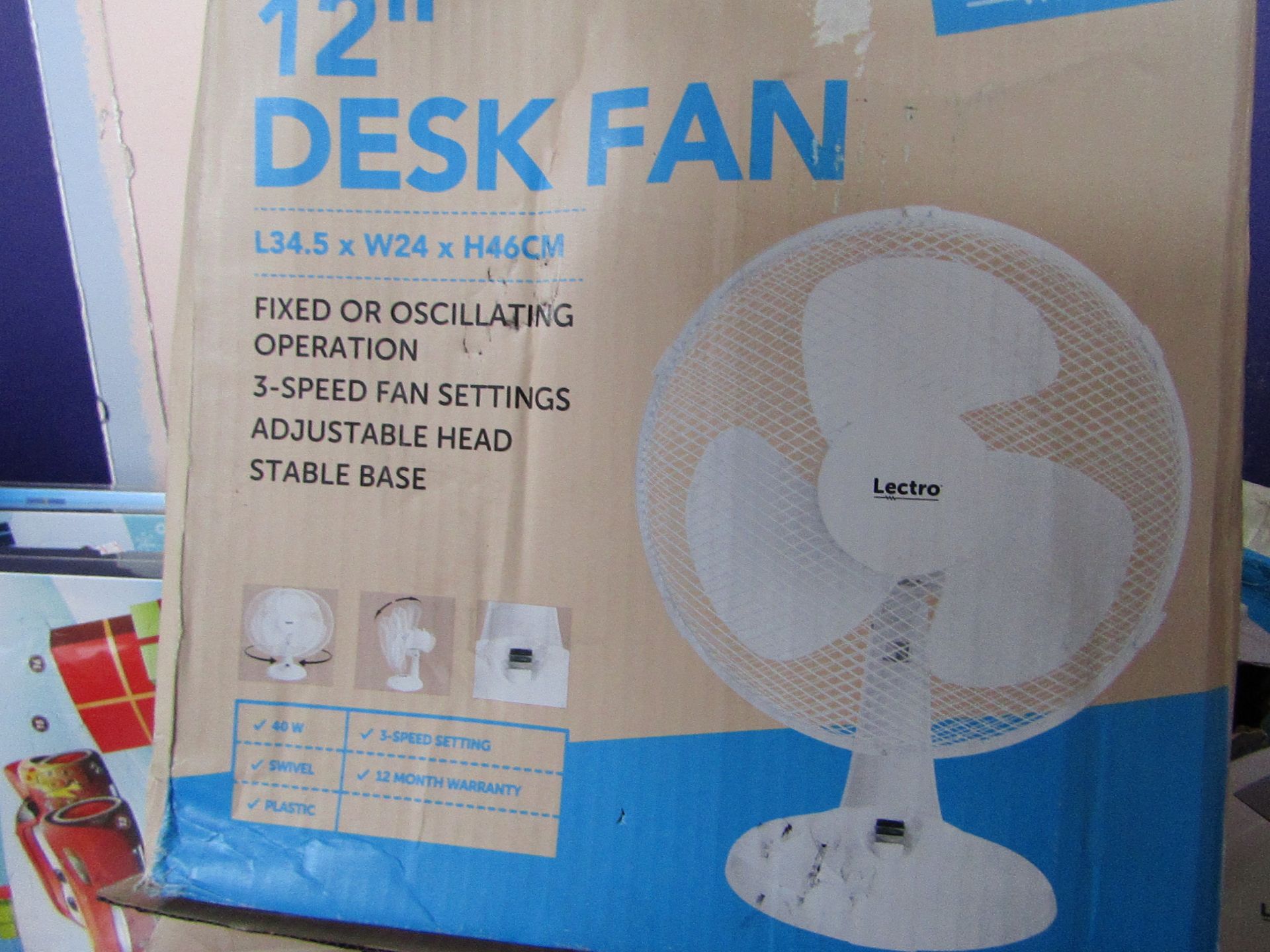 Lectro 12" Desk Fan, Tested working in box