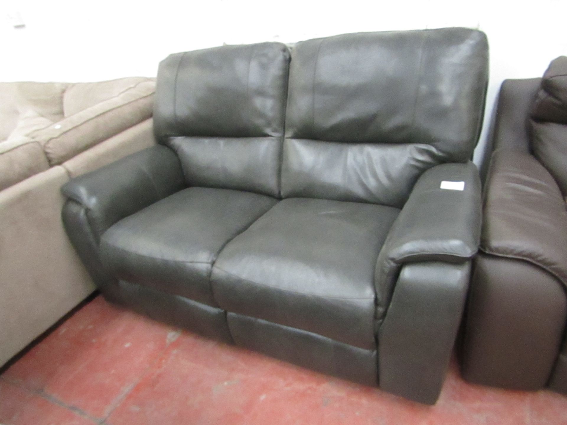 Costco Itailian Leather Grey/Black 2 seater manual reclining sofa, the recline mechanism is in