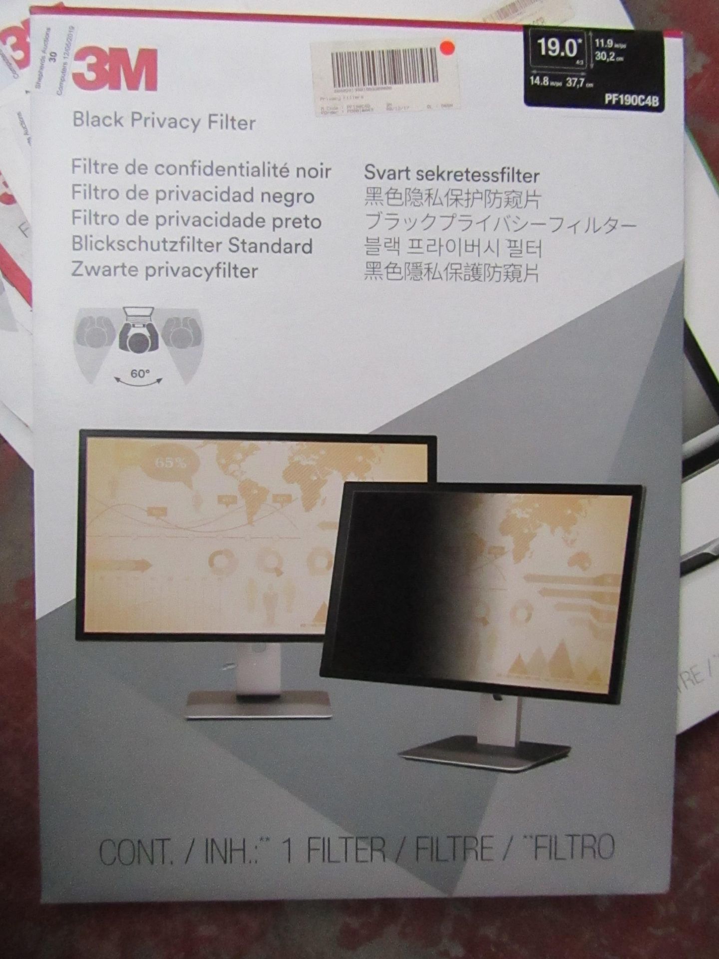 3M privacy Filter 19.00" Screen Size, Grade B (refer to Lot 0 for condition) and boxed RRP £40.00