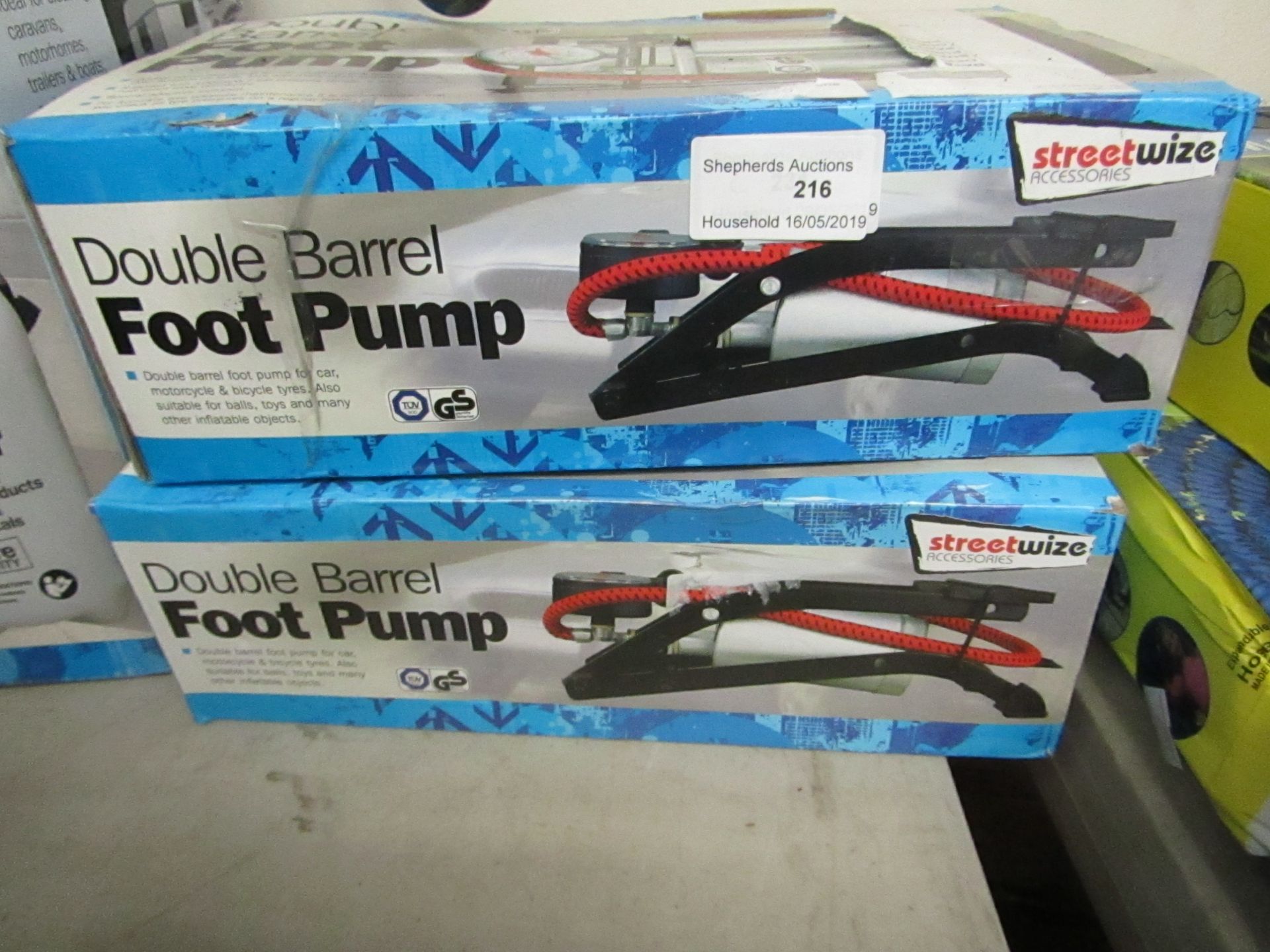 2 x Streetwise Double Barrel Foot Pump boxed unchecked