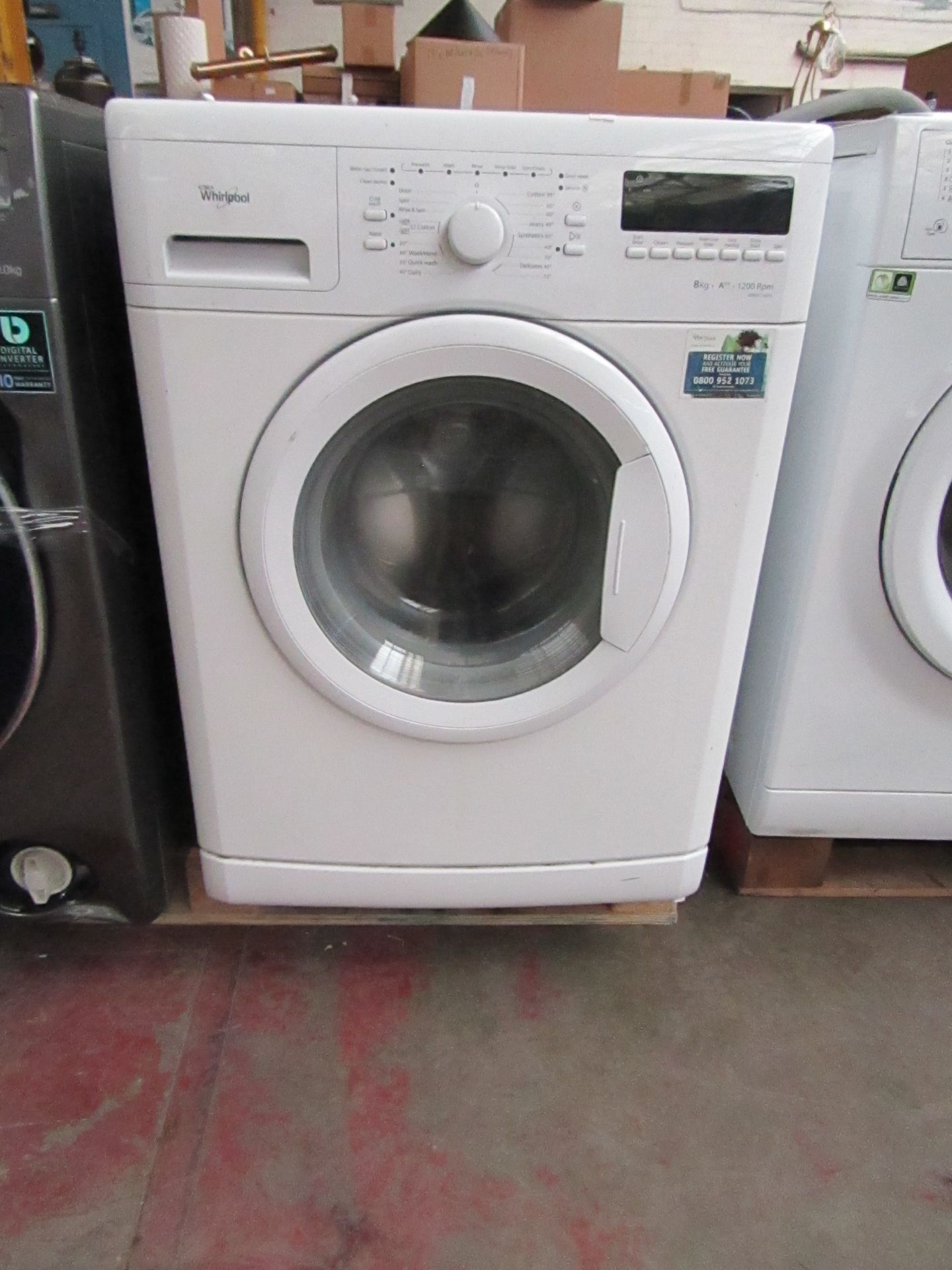 Whirlpool washing machine wwdc 8200 8kg 1200rpm, no plug to test and scratches on front