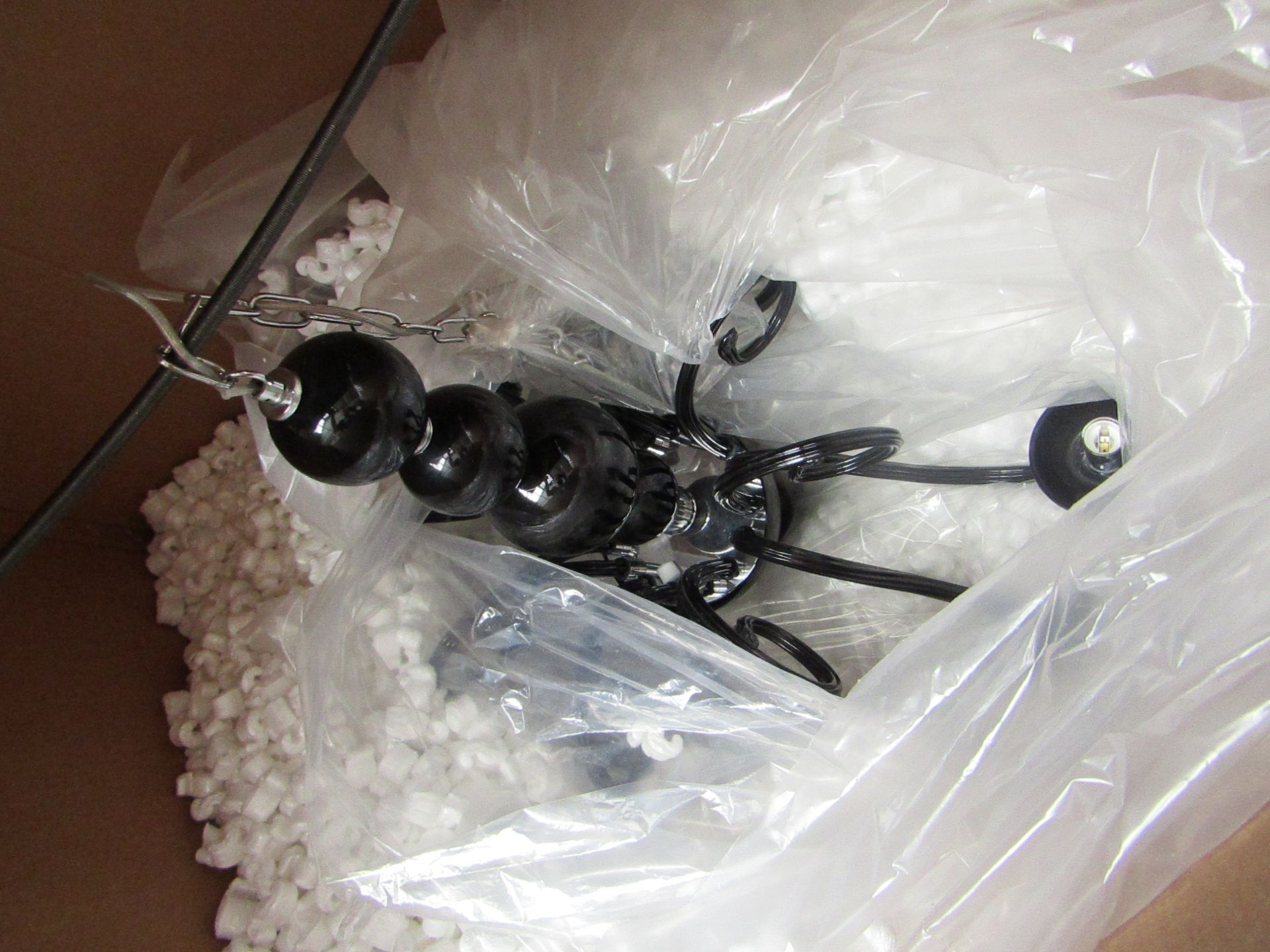 Chelsom CM/501/8/BL, Black Glass effect 8 arm Chandelier approx 85cm in Diamter, Boxed, One box is a