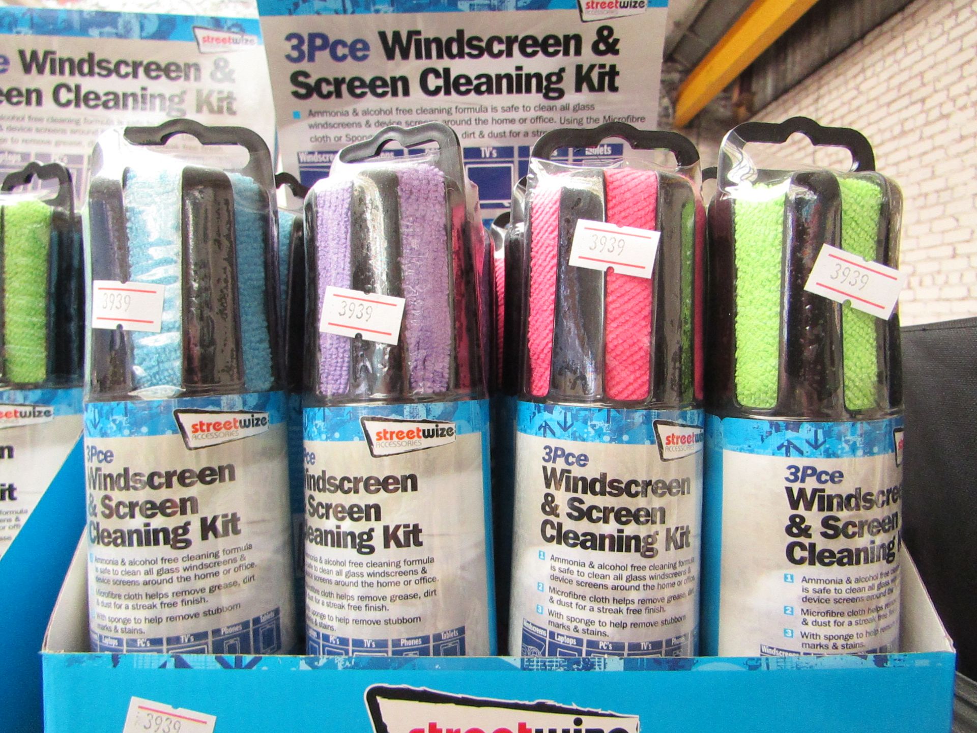 4 X 3 PC Windscreen & Screen Cleaning Kits, all new & packaged