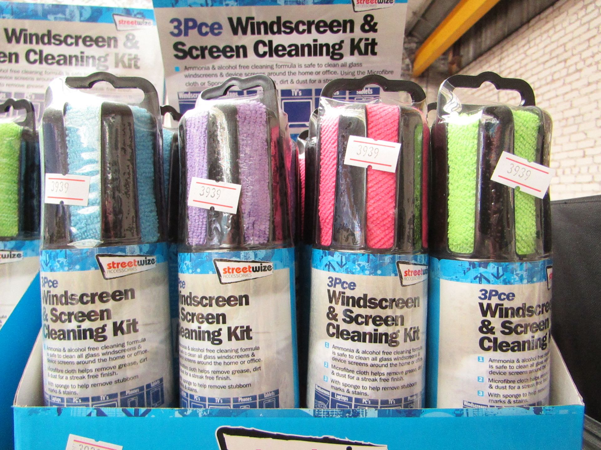 4 X 3 PC Windscreen & Screen Cleaning Kits, all new & packaged