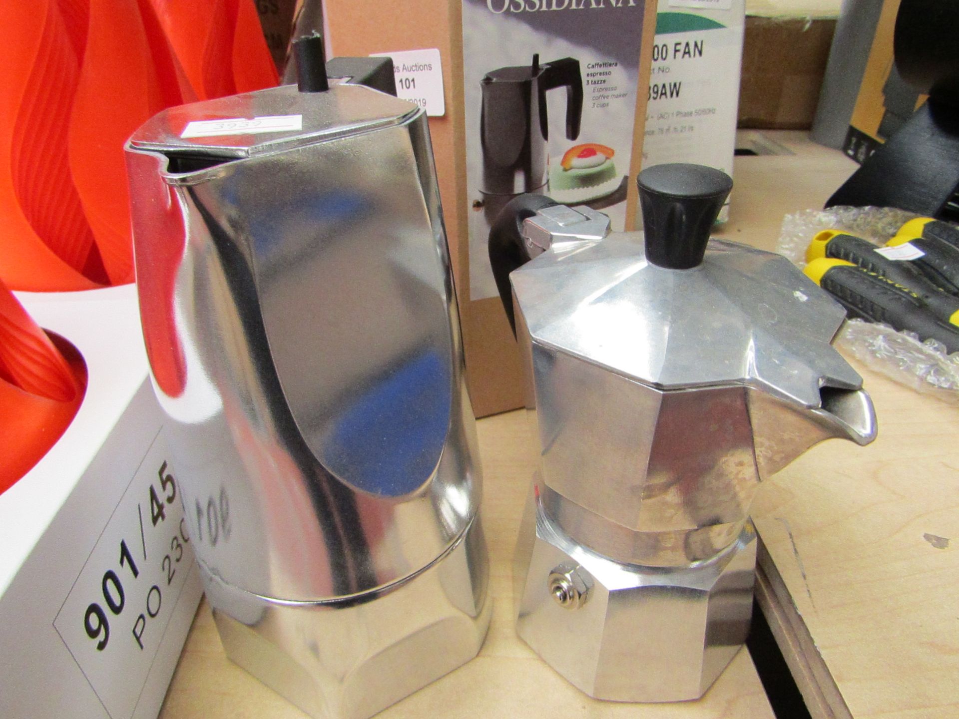 2 items being 1 x Ossidiana 3 Cup Espresso Caffettiera boxed & 1 x Bailetii  2 Cup Espresso