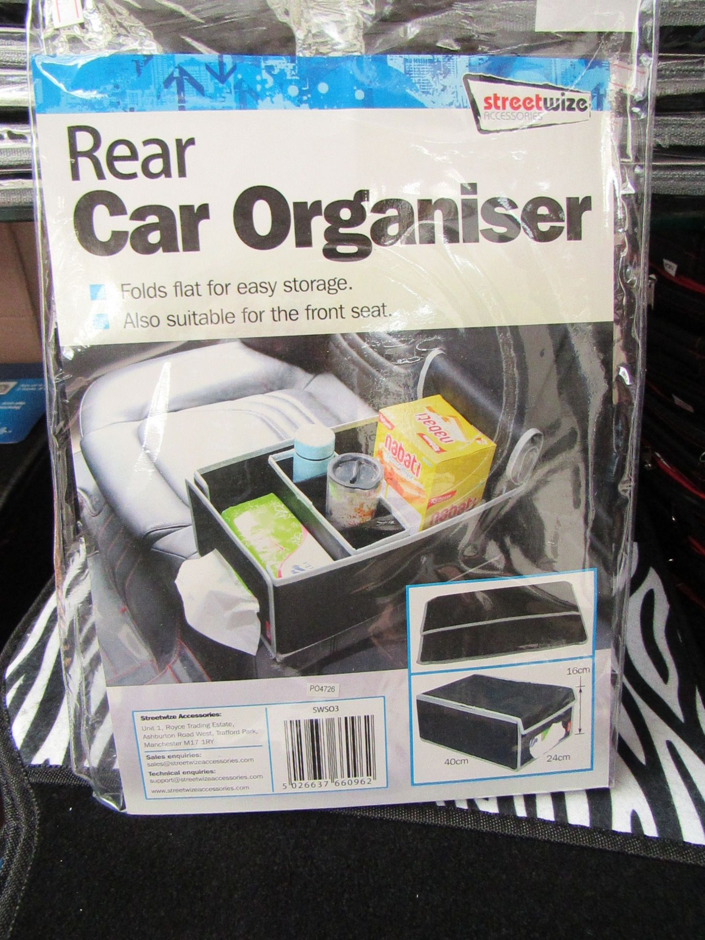 2 x Streetwize Car organisers, folds flat for easy storage, also suitable for front seat,new &