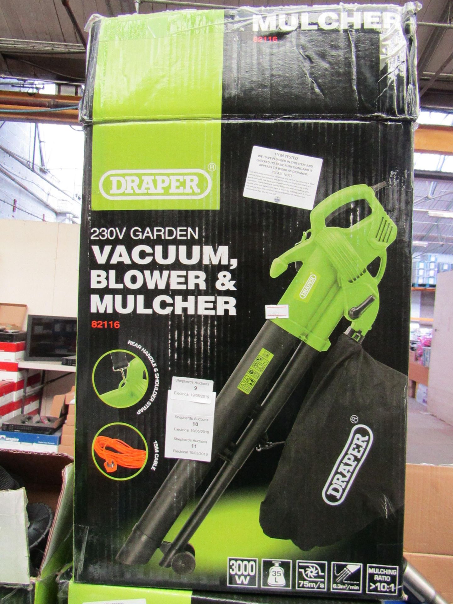 Draper 230V Garden Vacuum, Blower & Mulcher , Tested Working & Boxed