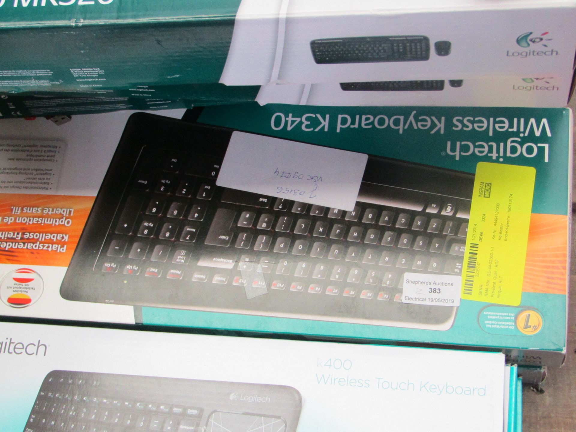 2x Logitech wireless keybord, untested and boxed.