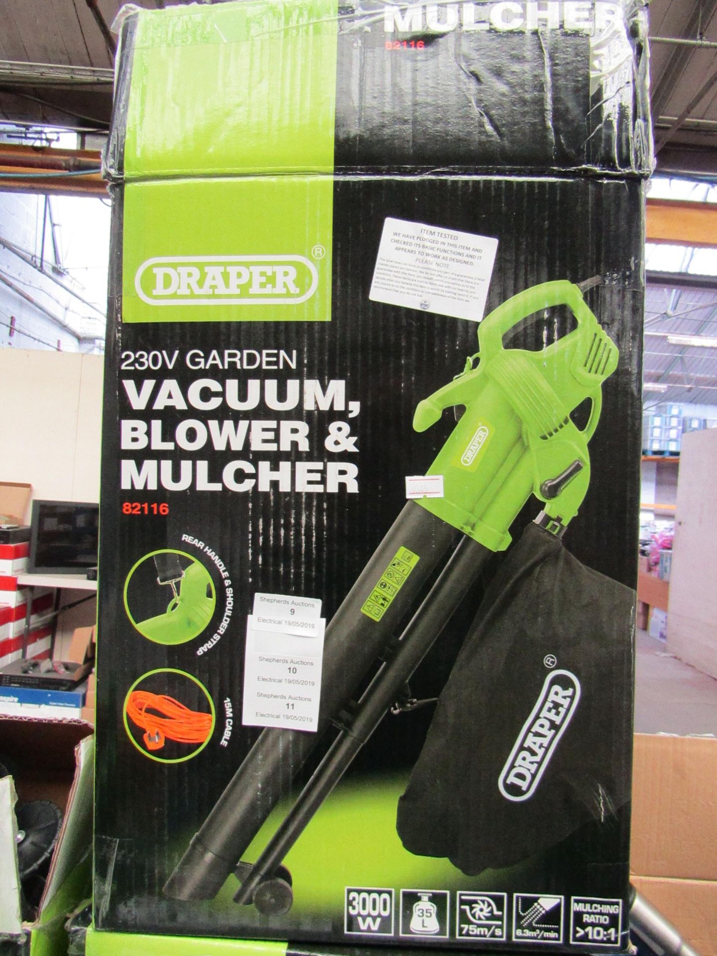 Draper 230V Garden Vacuum, Blower & Mulcher , Tested Working & Boxed
