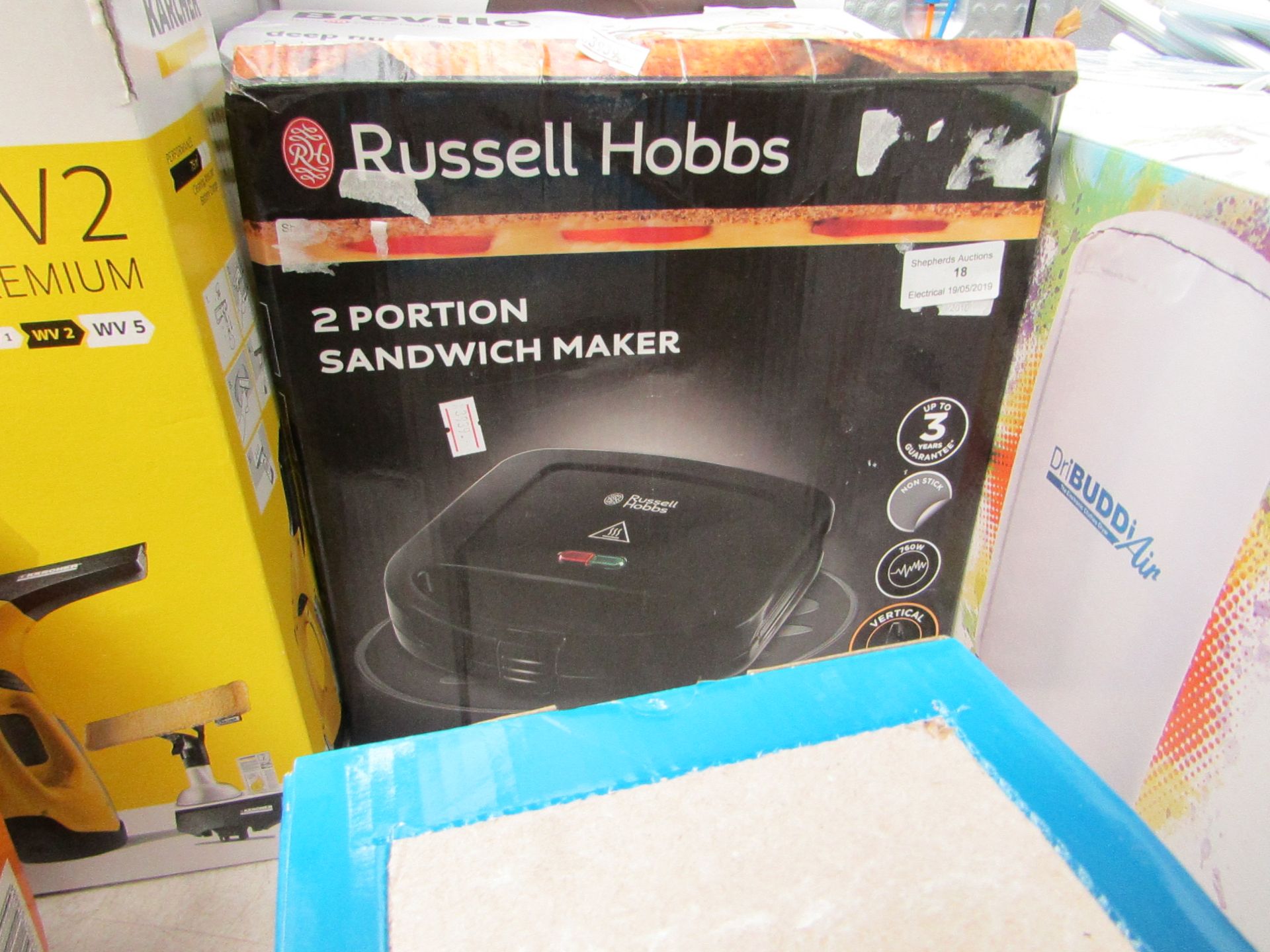 Russell Hobbs 2 Portion Sandwich Maker, Tested Working & Boxed