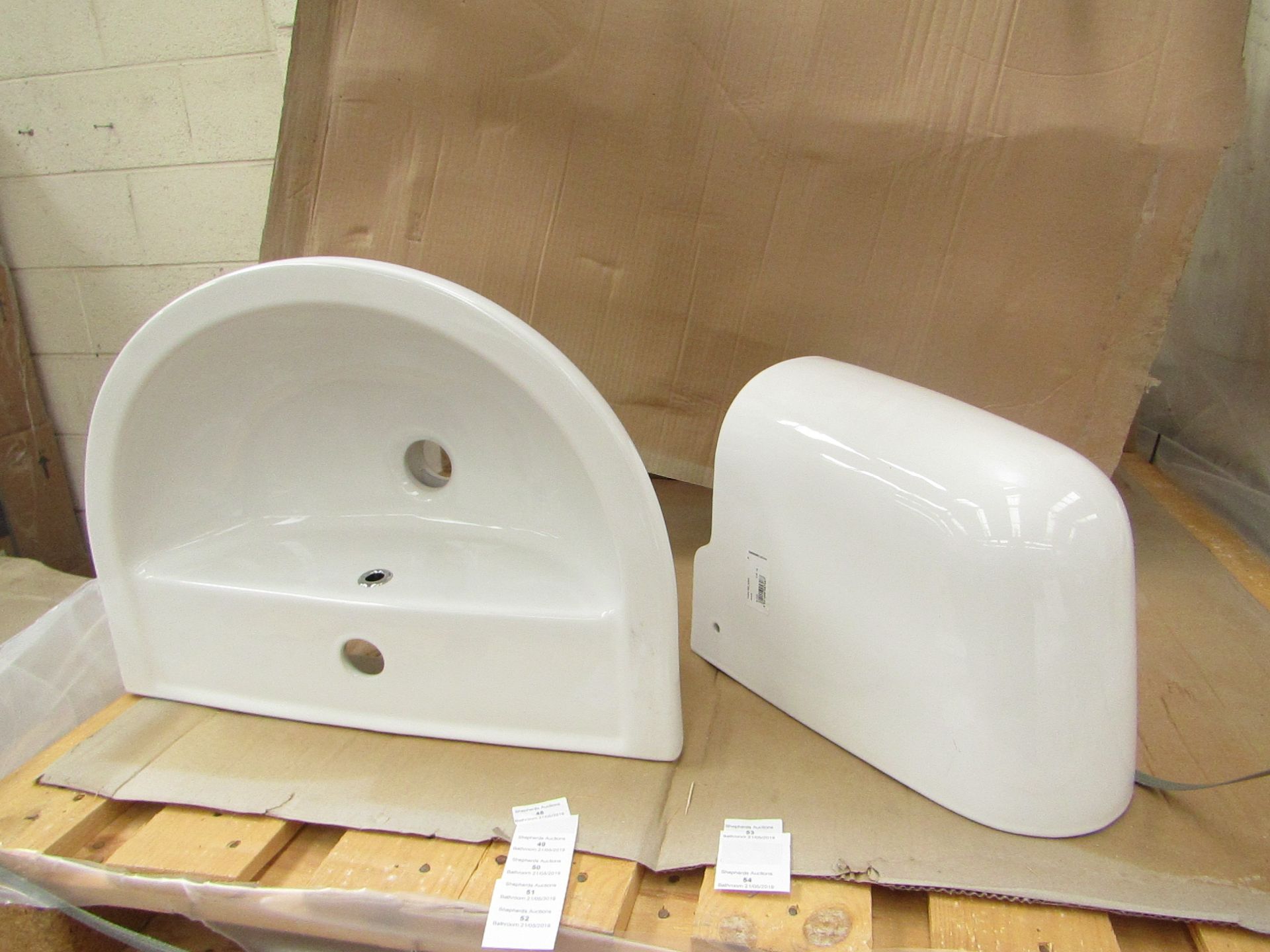 Lecico Remini 50cm 1 tap hole basin with Remini semi pedestal, unused and boxed