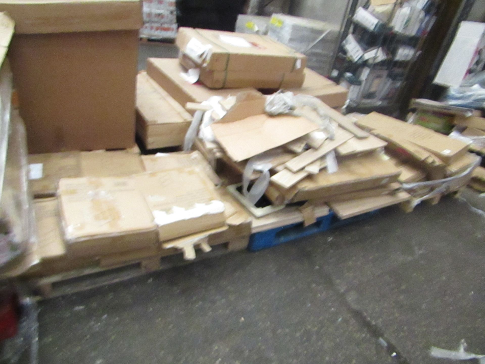 3x Pallets of Flat pack Furniture, some loose and some still boxed, most looks to be shelving units