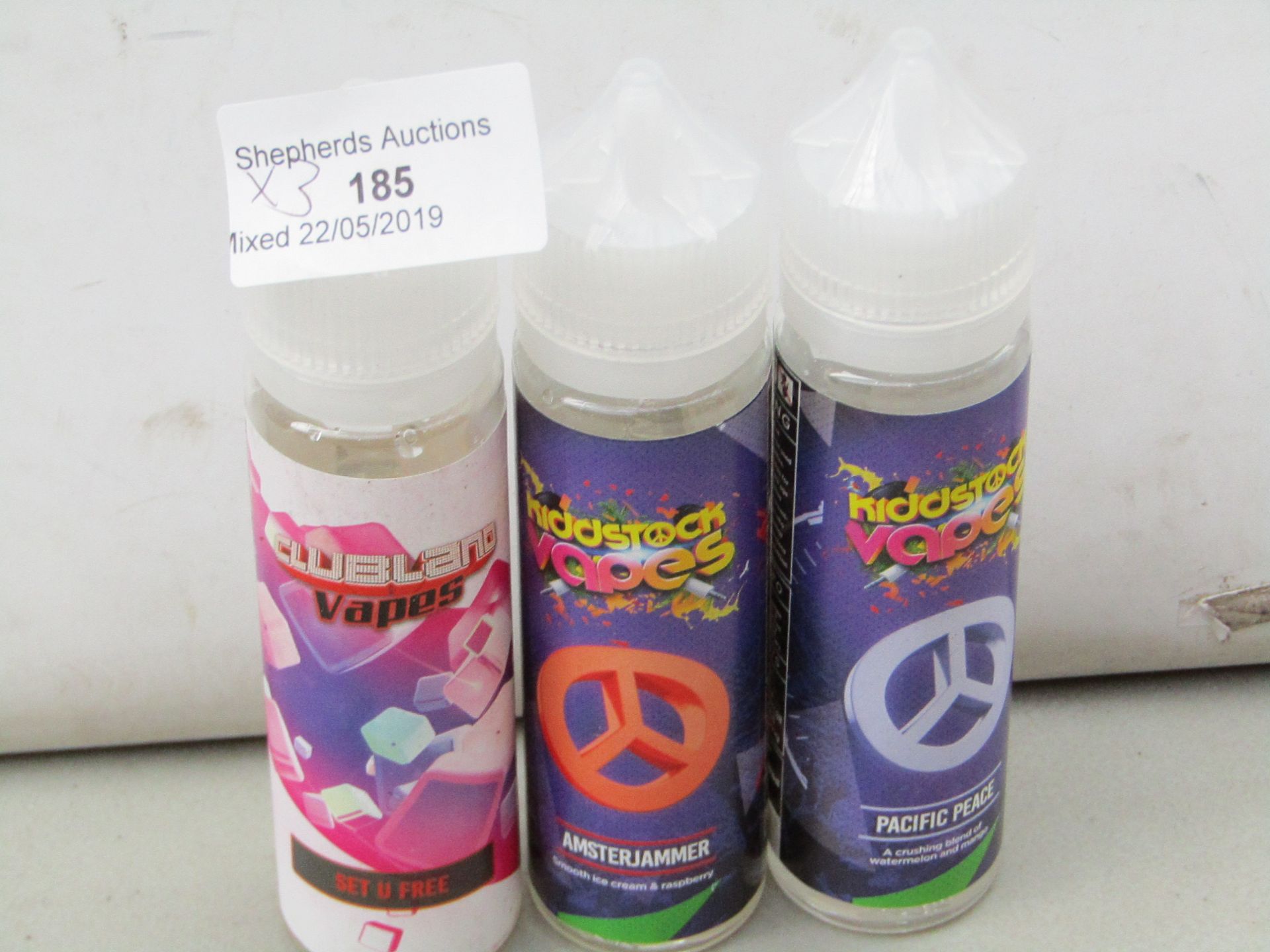 3 various Vaping 50ml Liquids expiry 4/4/20 (see image for flavours)