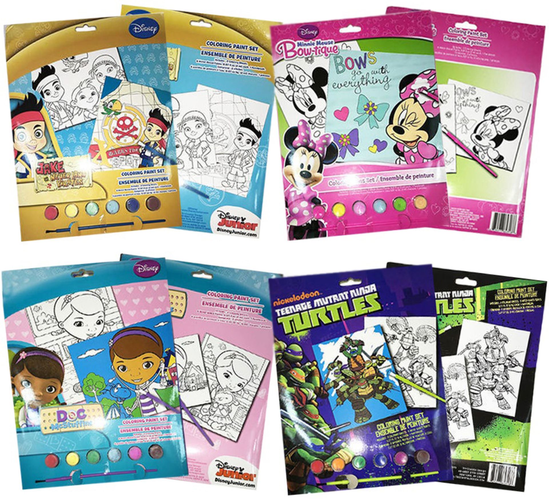 4 x Disney Character Sets Paint by Number Kids Activity Kit with Brushes and Paint for Children at
