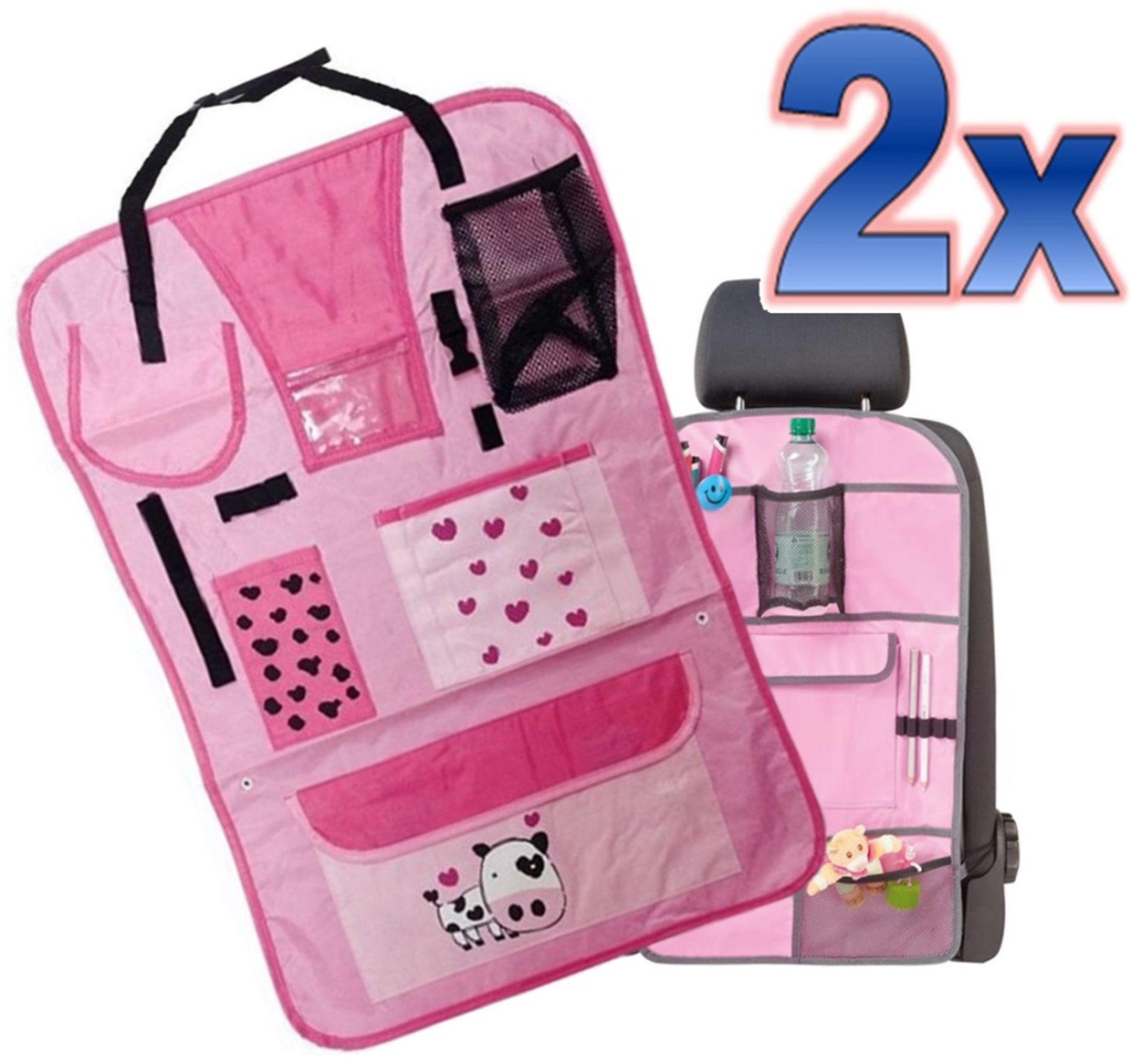 2x Pink Colour Car Back Seat Storage Children's Holder Standard Fit for the Driver or Passenger