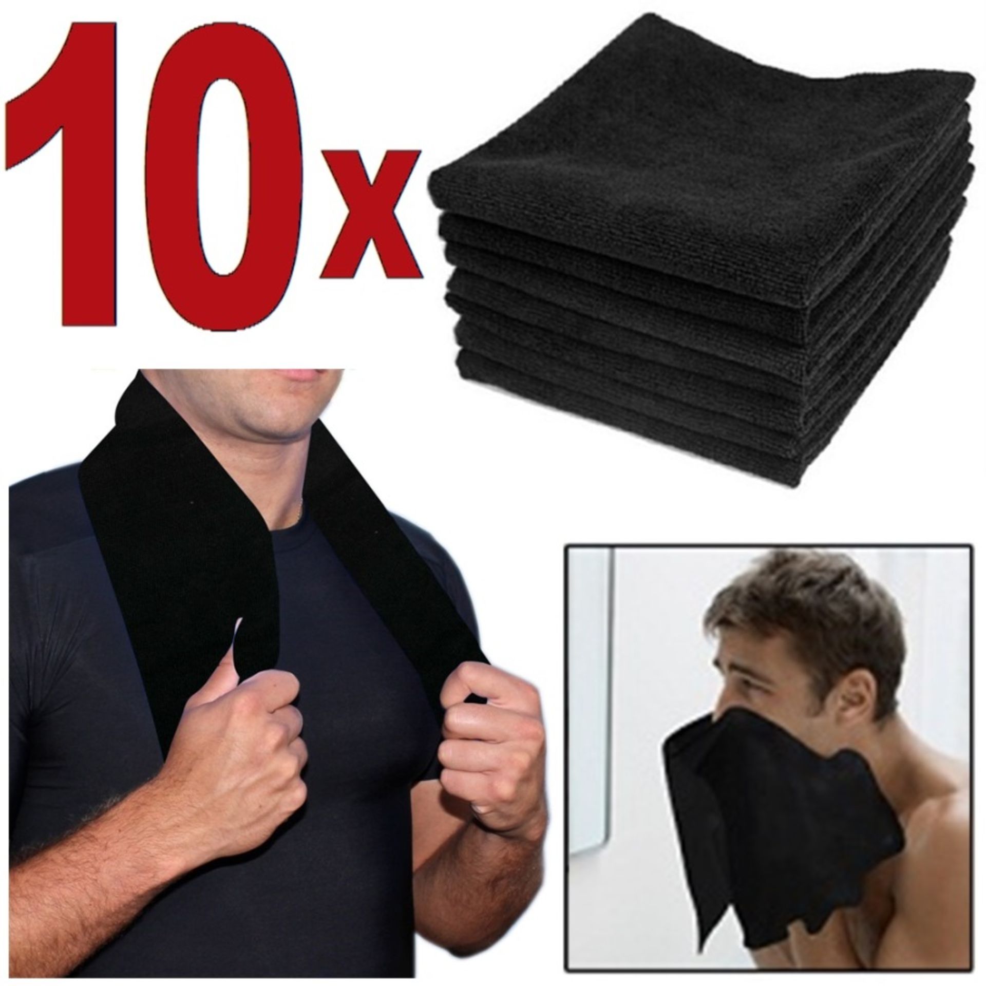 10 x pcs of Gym Fitness Exercise Activity Sport Towels in Black Colour Microfibers - Individually