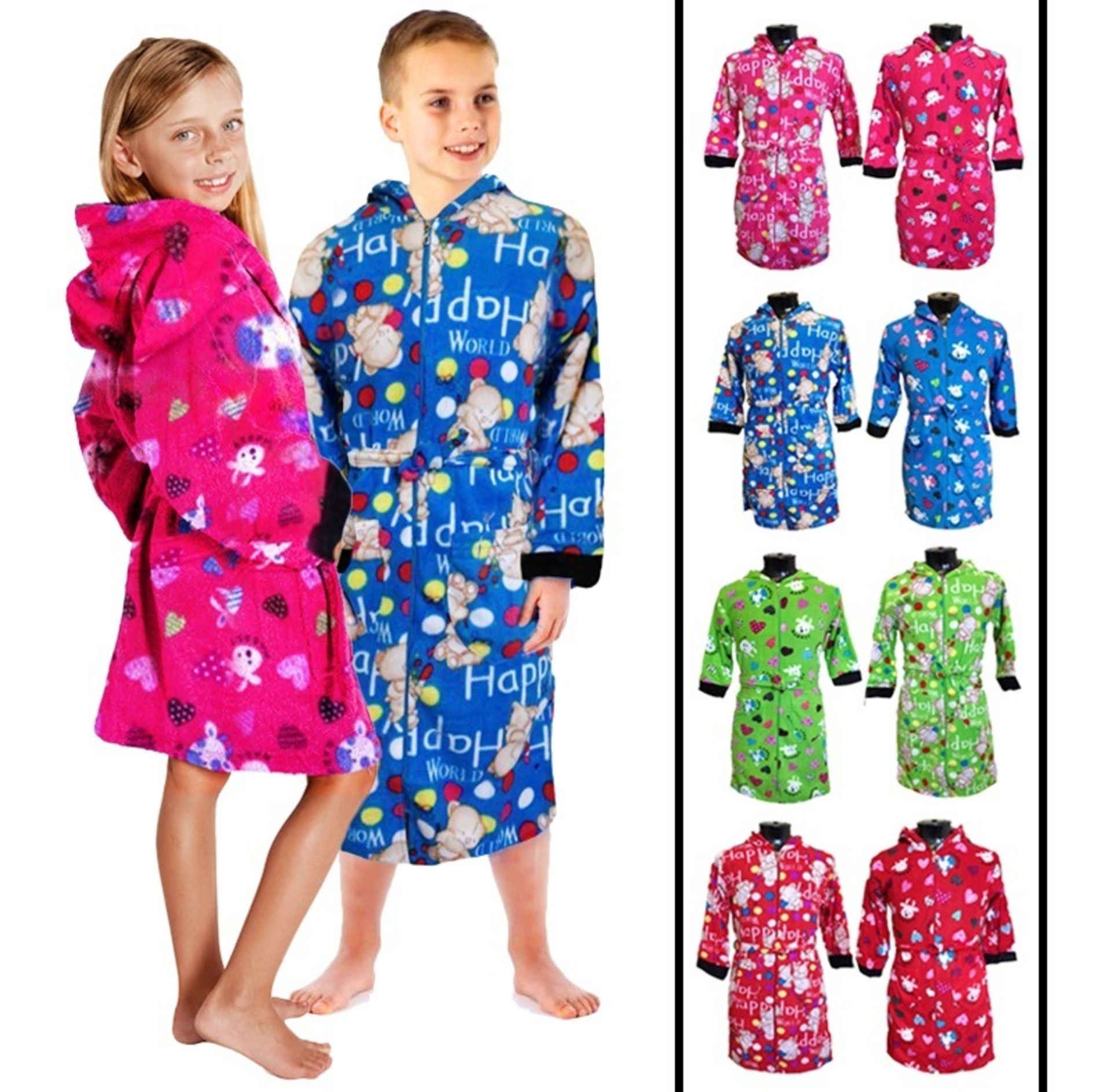 4x pcs Animal Design Bathrobes with Hood - Robes have Zip Closure, Large Pockets and Belt - Pink,