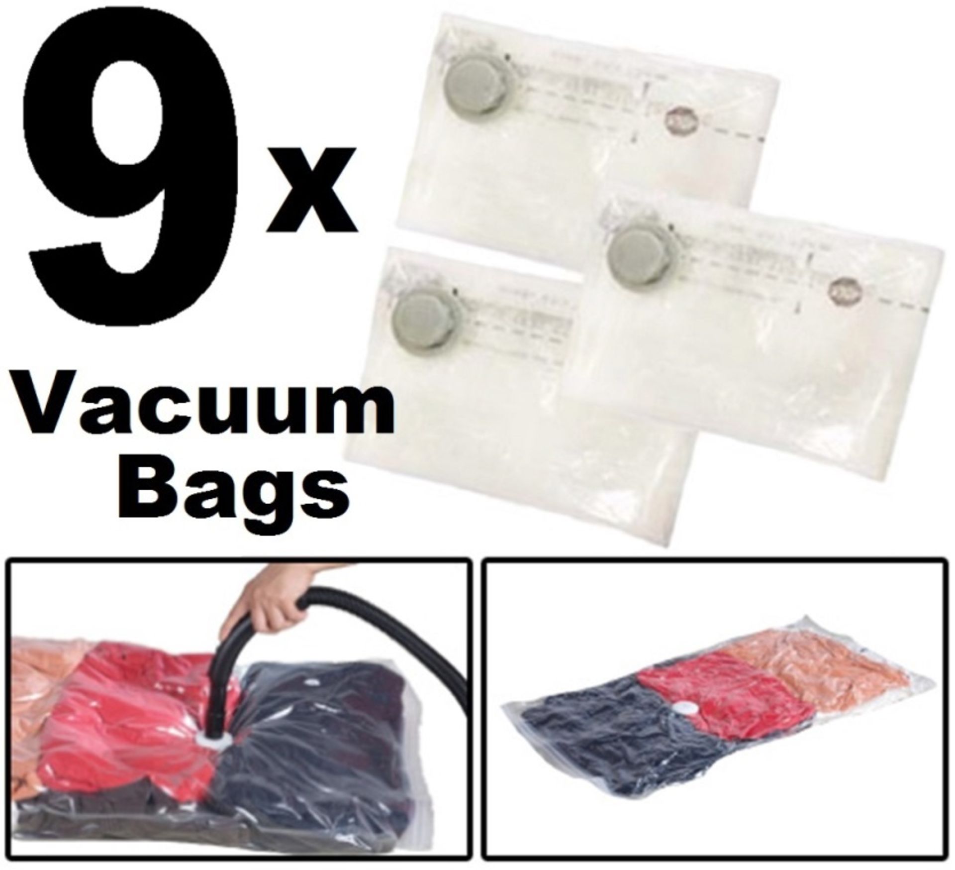 9 x Large Vacuum Bags Holiday Travel Space Saver Maximizing Storage of Seasonal Clothes Winter