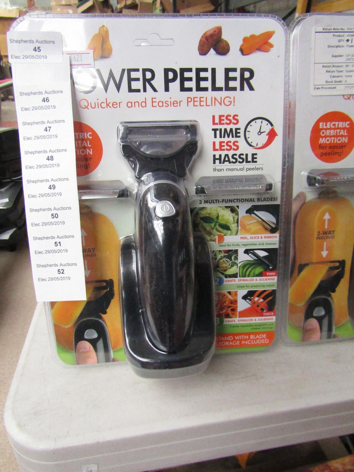 Power peeler, electric orbital motion power peeler, boxed and unchecked